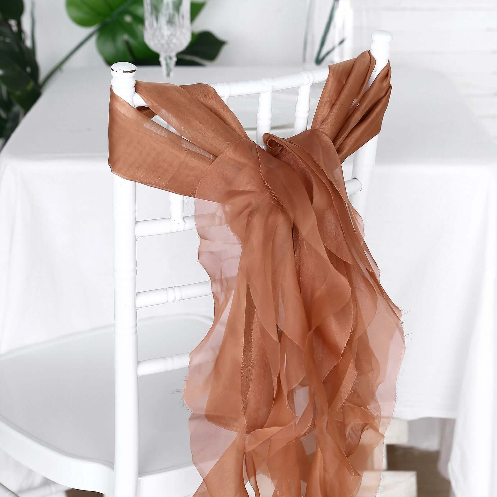 1 Set Chiffon Hoods Chair Sashes with Willow Ruffles Design Terracotta (Rust) - Stylish Chair Bow Decor