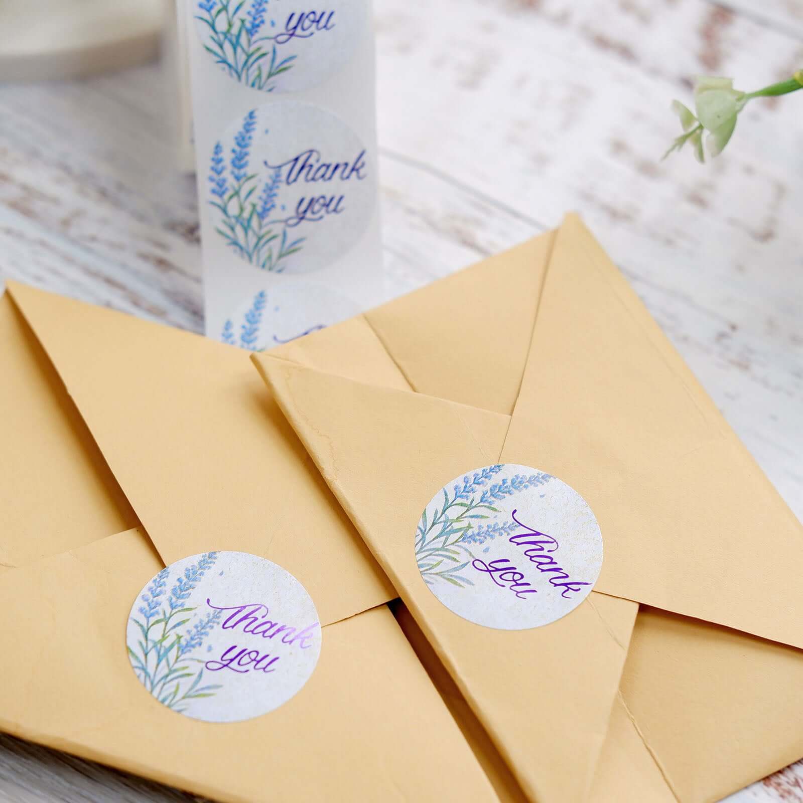 500Pcs 1.5 Thank You Purple Lavender Print Stickers Roll, Labels For DIY Envelope Seals - Round