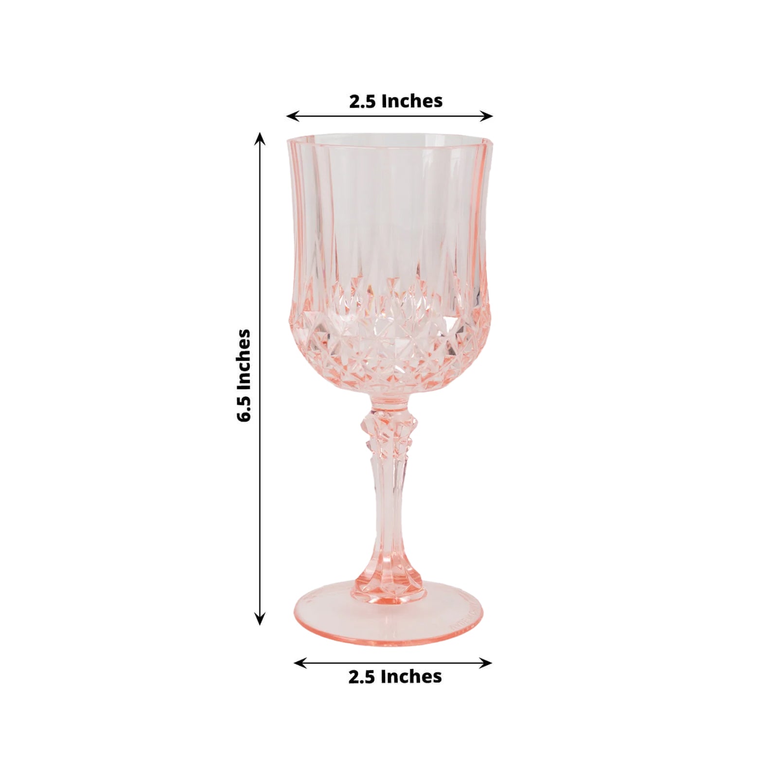 6-Pack Plastic Cocktail Goblets Transparent Blush Crystal Cut - Shatterproof Drinkware 8oz