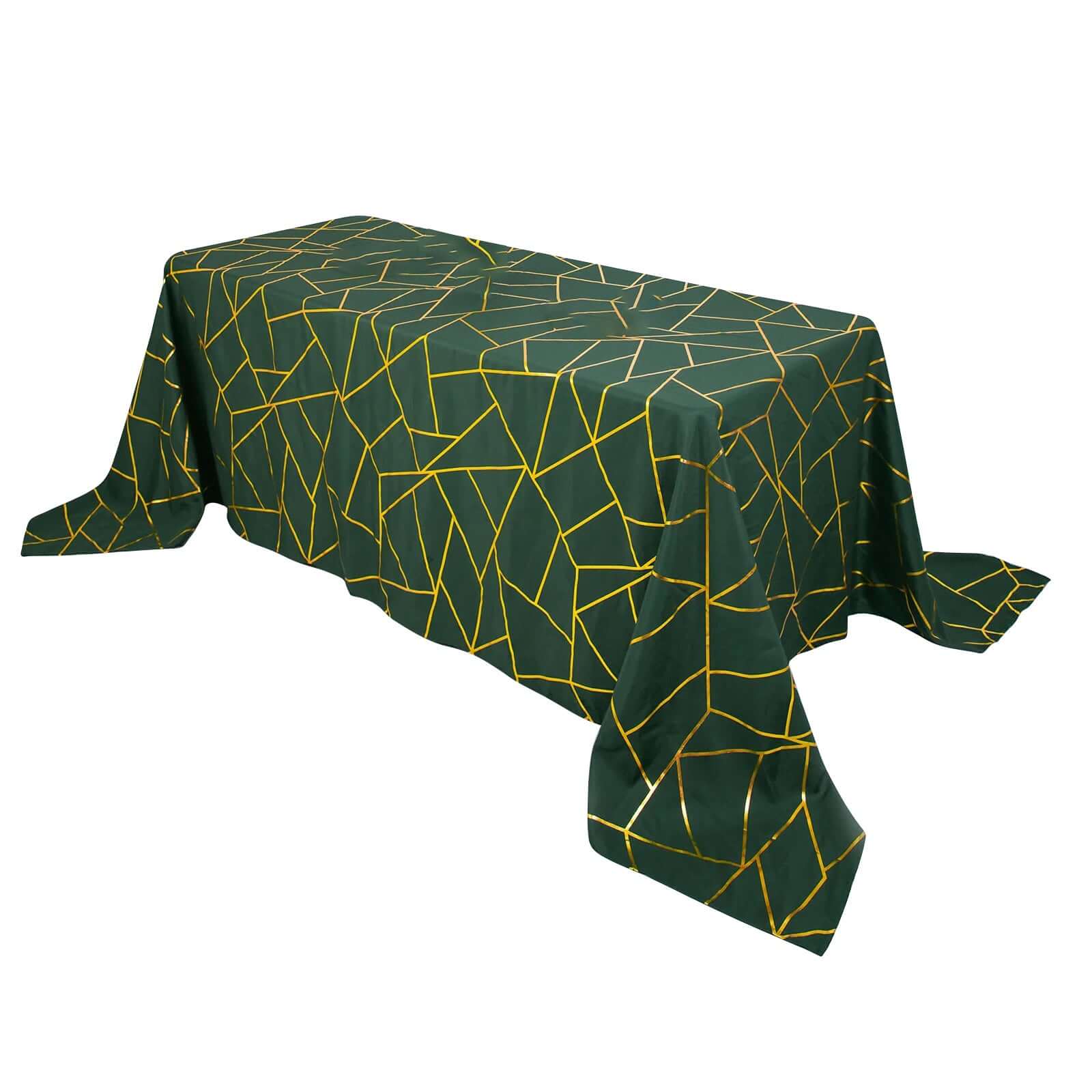 Polyester 90x156 Rectangle Tablecloth Hunter Emerald Green Seamless with Gold Foil Geometric Pattern - Wrinkle-Resistant Seamless Table Cover for Sophisticated Events