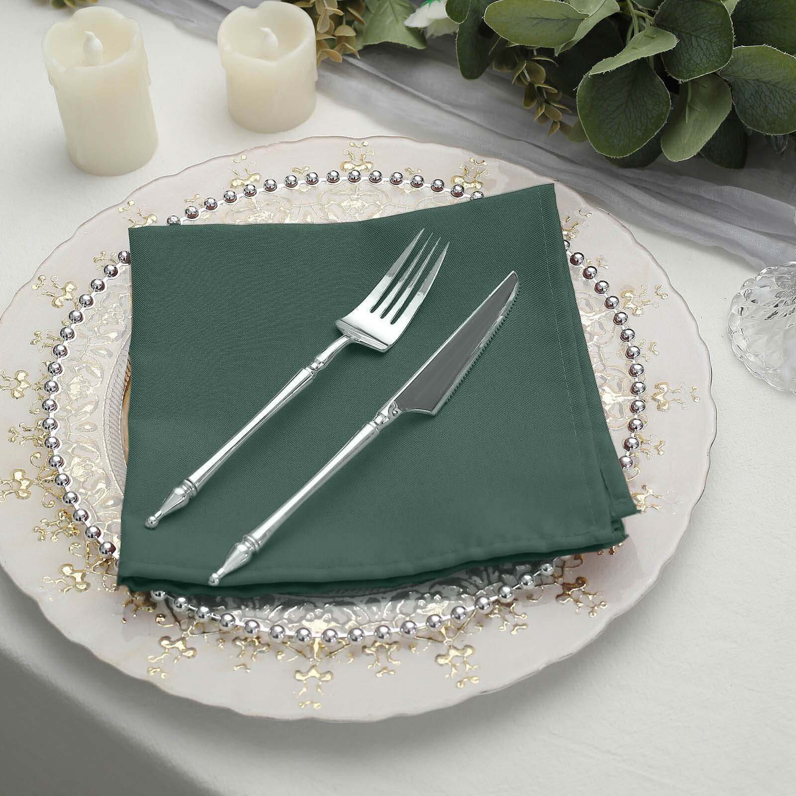 5 Pack Polyester 17x17 Napkins Hunter Emerald Green - Durable & Wrinkle Resistant Dinner Napkins