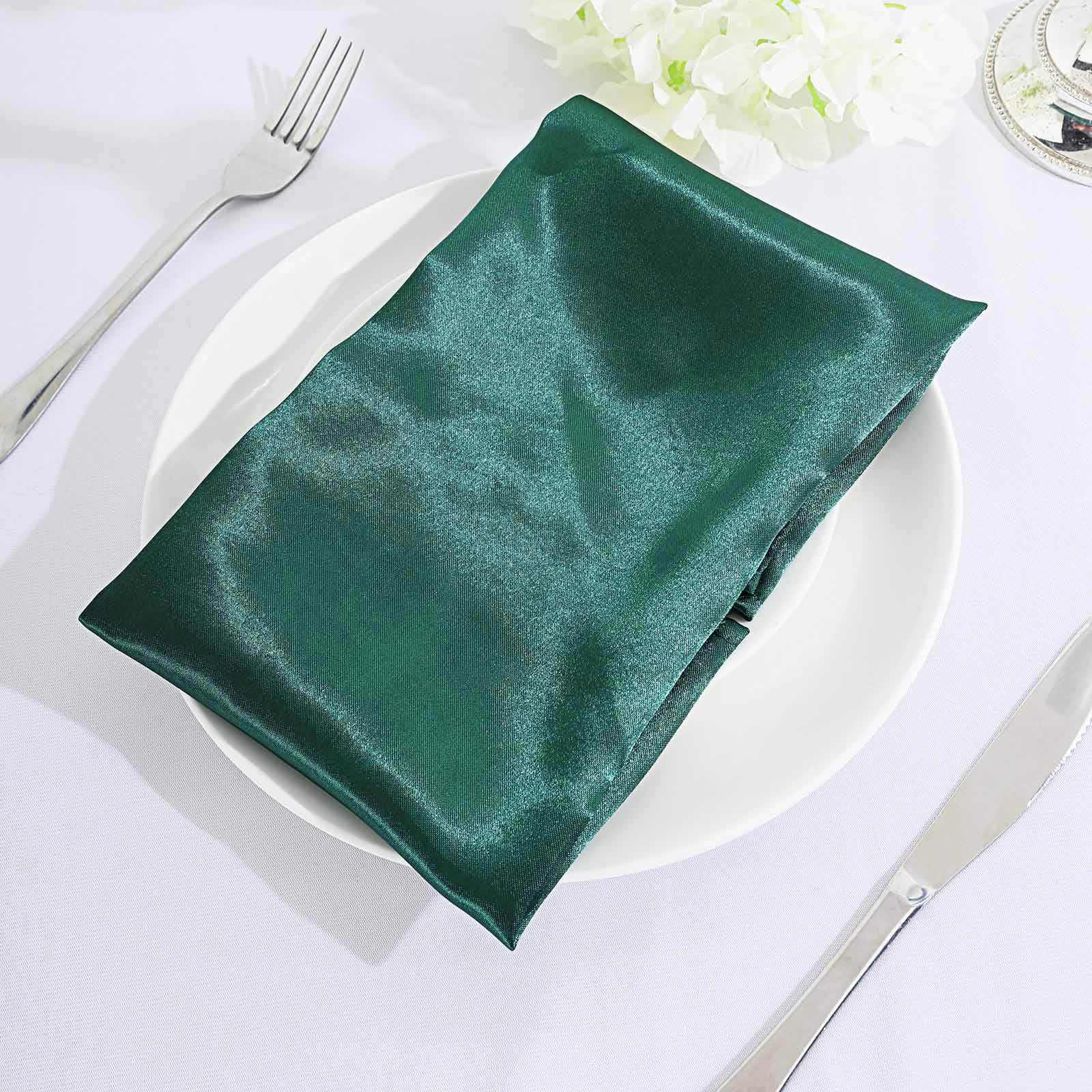 5 Pack Satin 20x20 Napkins Hunter Emerald Green - Luxurious Shine & Smooth Dinner Napkins