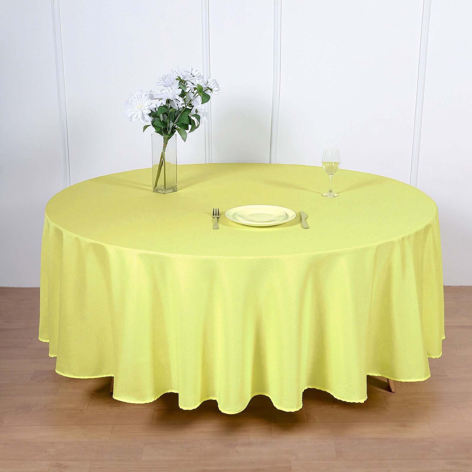 Polyester 108 Round Tablecloth Yellow - Wrinkle-Resistant Table Cover