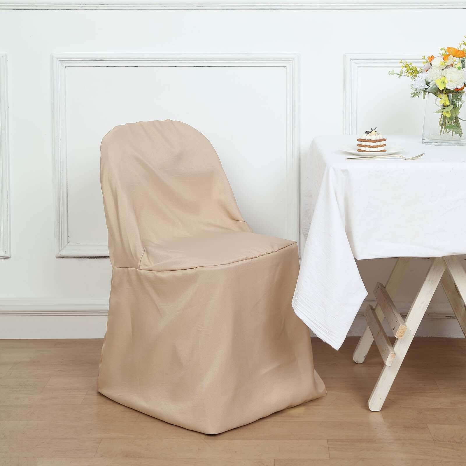 10 Pack Polyester Chair Covers for Folding Chairs Nude - Wrinkle-Free Stain-Resistant Slip-On Slipcovers