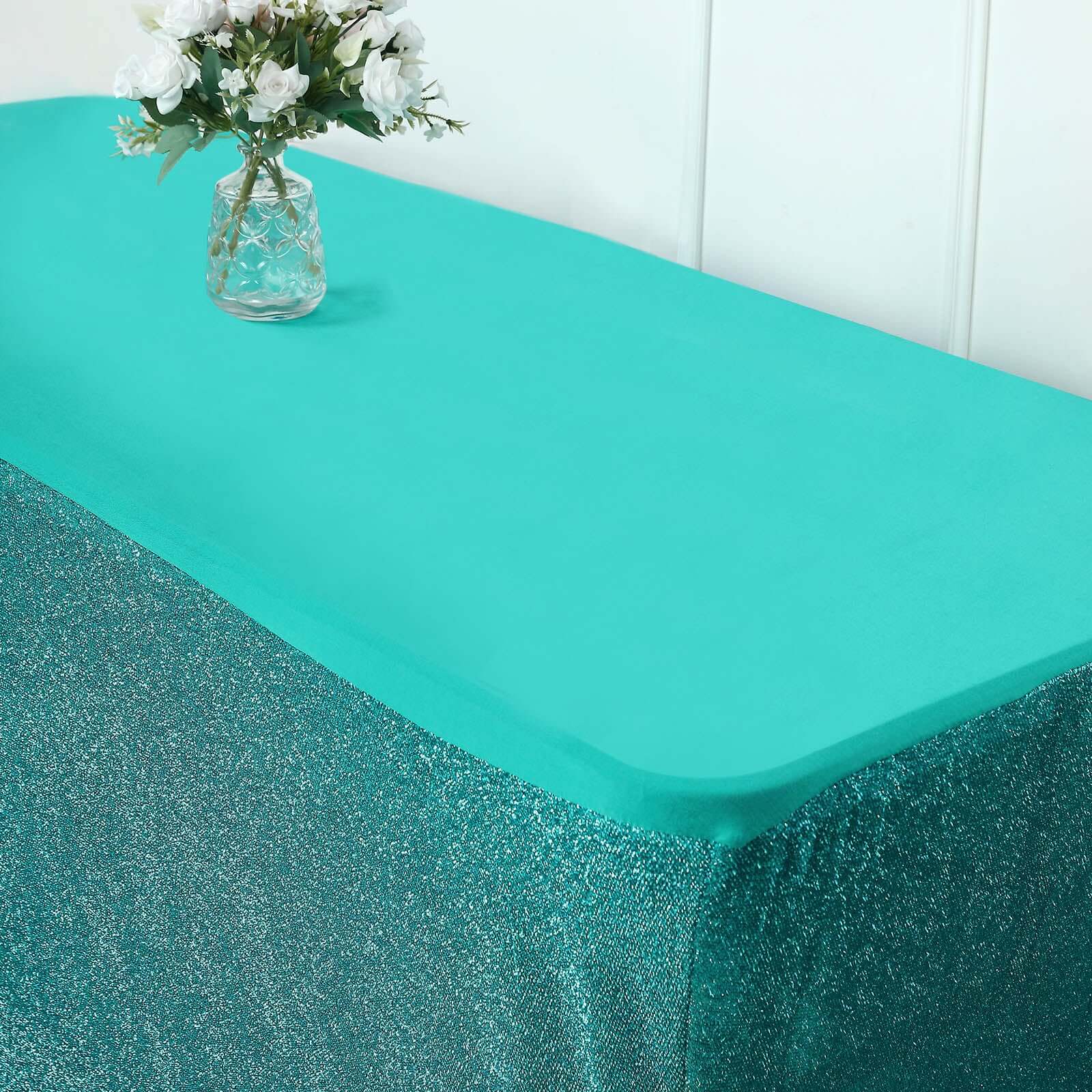 Stretch Spandex 72x30 Rectangle Tablecloth Metallic Turquoise - Form-Fitting Table Cover
