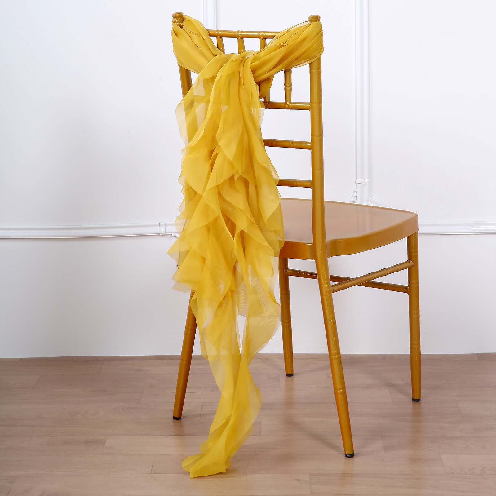 1 Set Chiffon Hoods Chair Sashes with Willow Ruffles Design Mustard Yellow - Stylish Chair Bow Decor