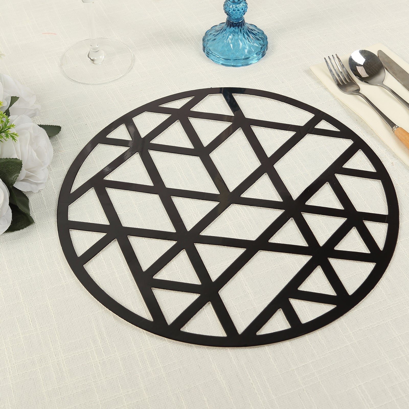 6-Pack Disposable Table Placemats in Black Laser Cut Geometric Triangle Design - 700GSM Cardboard Placemats for Glamorous Table Settings 13