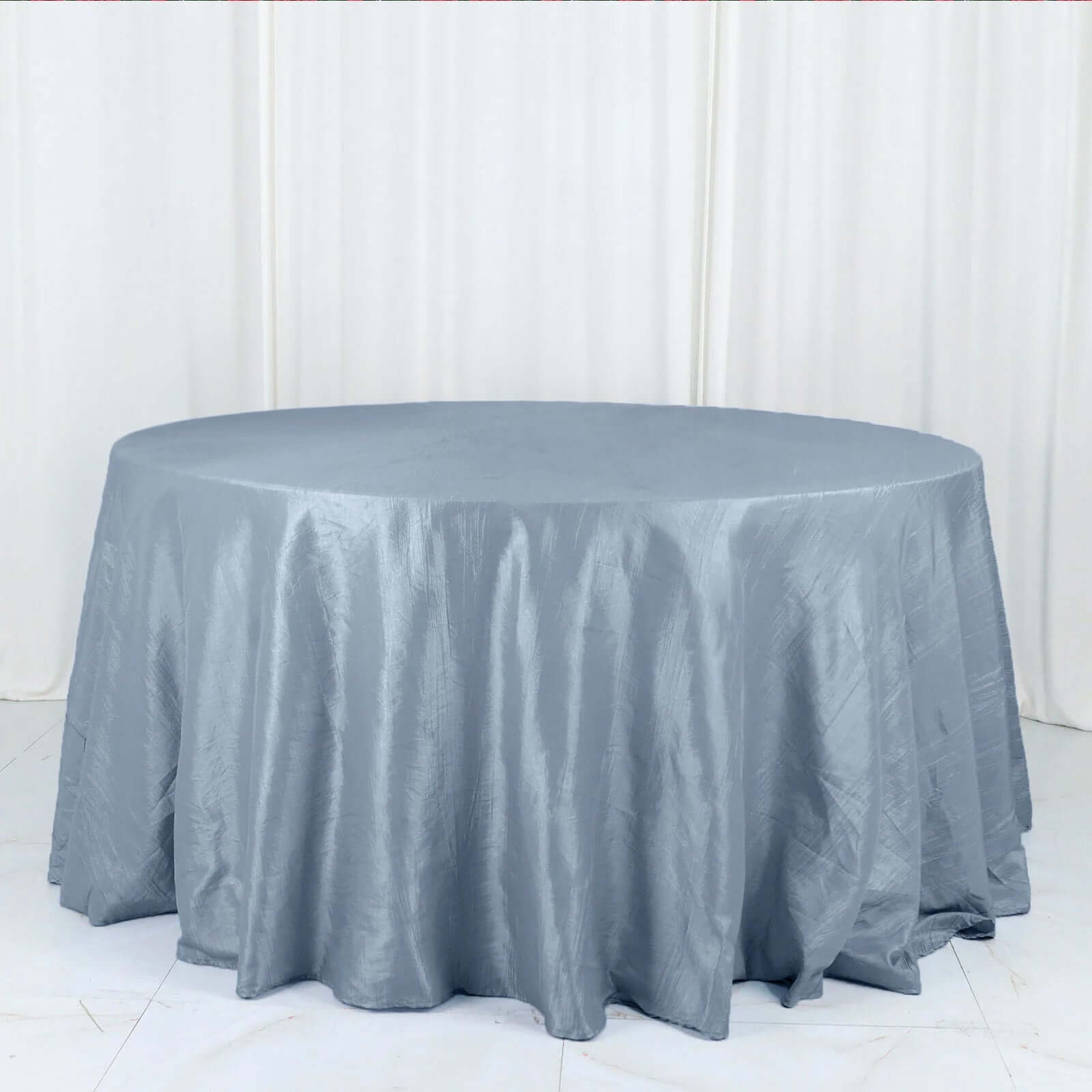 Taffeta 132 Round Tablecloth Dusty Blue - Seamless Accordion Crinkle Table Cover