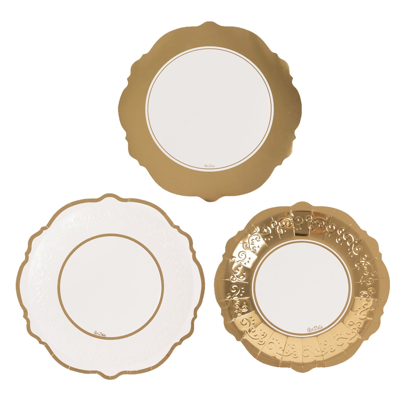 75 Pcs Paper Charger Plates with Gold Embossed Scalloped Rim White - Heavy Duty Disposable Dinner and Salad Plates 8,10,13