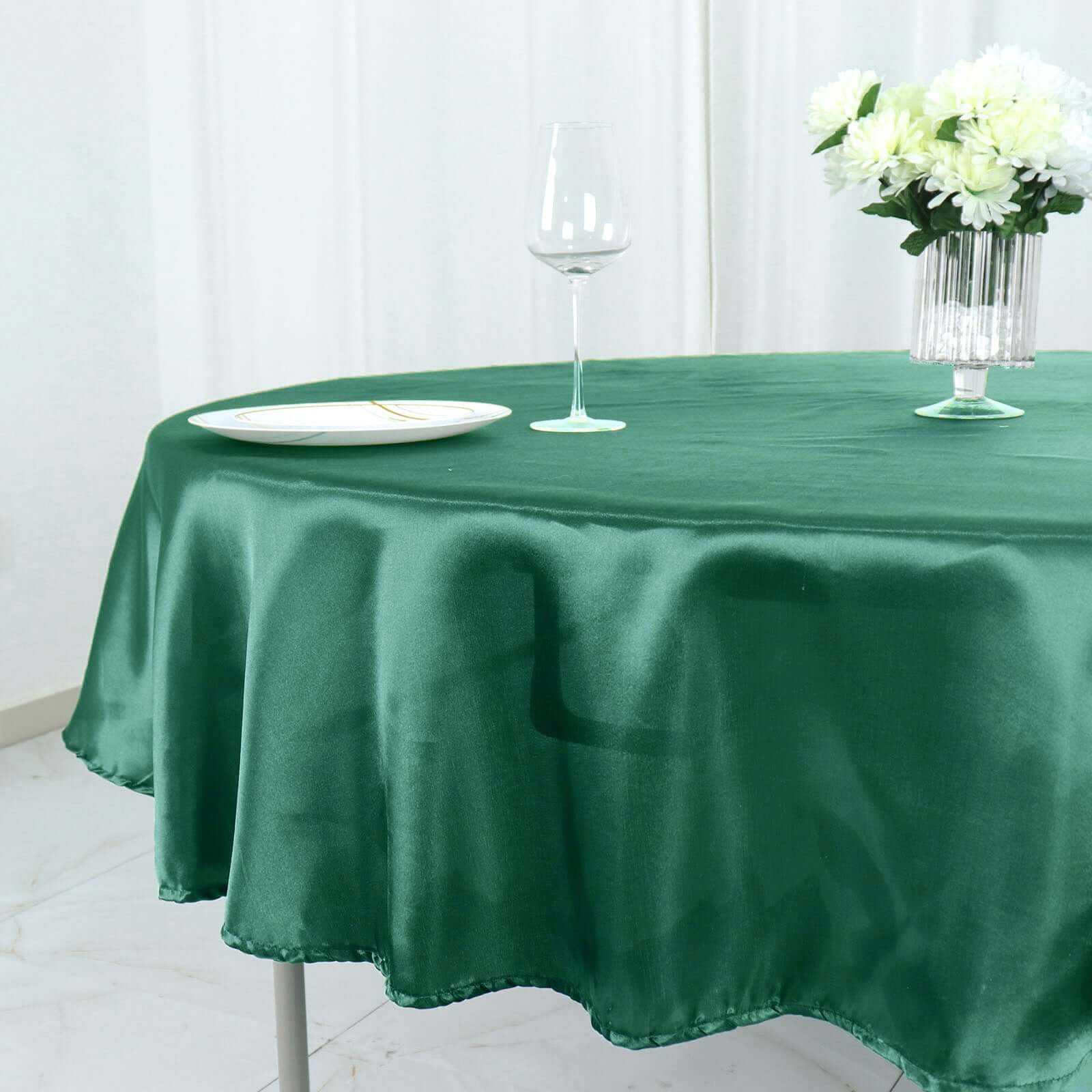 Satin 90 Round Tablecloth Hunter Emerald Green - Smooth and Lustrous Table Cover