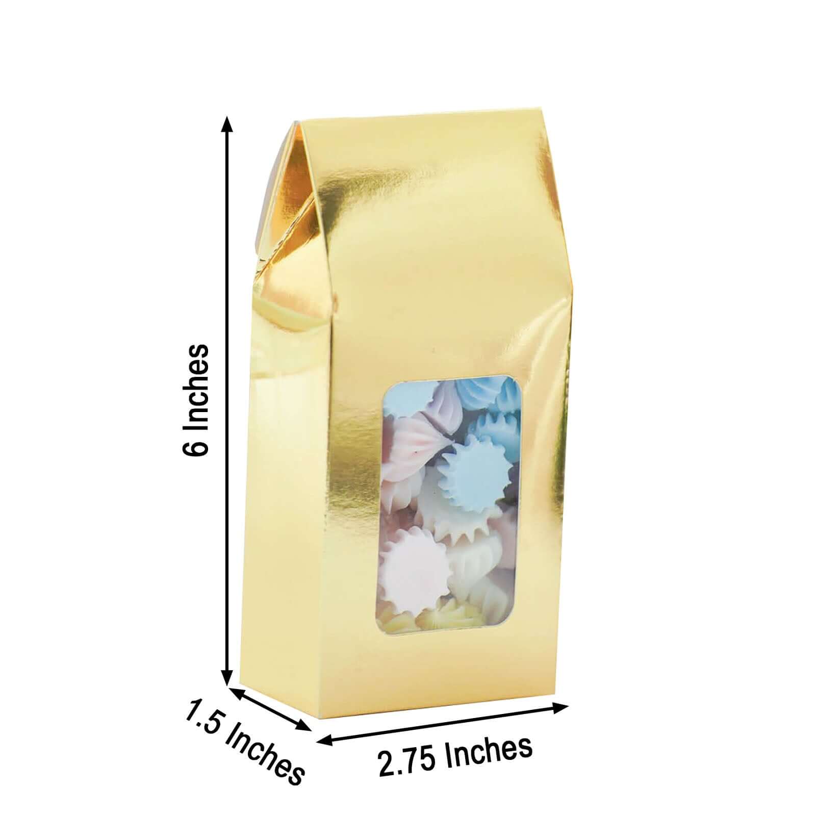 25 Pack Gold Tote With Window Party Favor Candy Gift Boxes 2.75 X 1.5 X 6