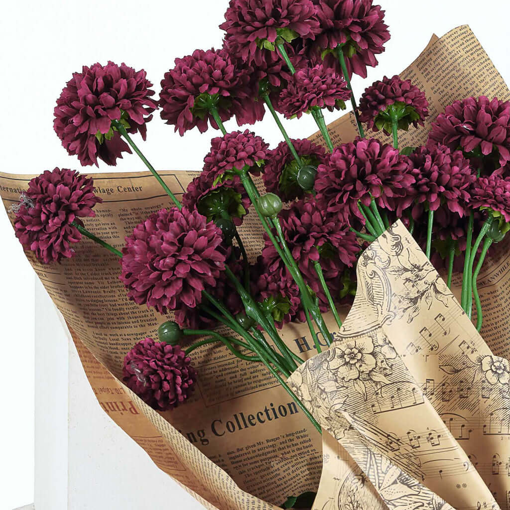 2 Bushes | 33 Burgundy Artificial Chrysanthemum Mum Flower Bouquets