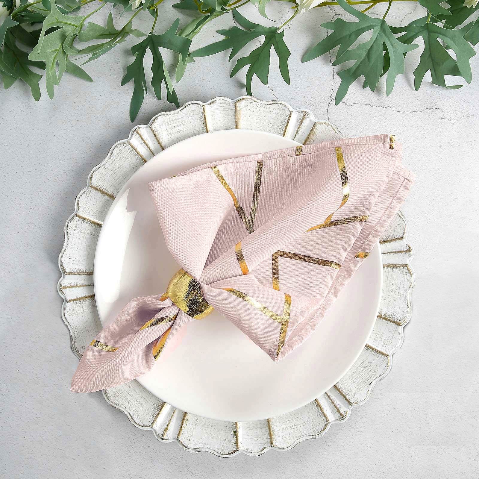 5 Pack Modern Blush and Geometric Gold Cloth Dinner Napkins 20x20