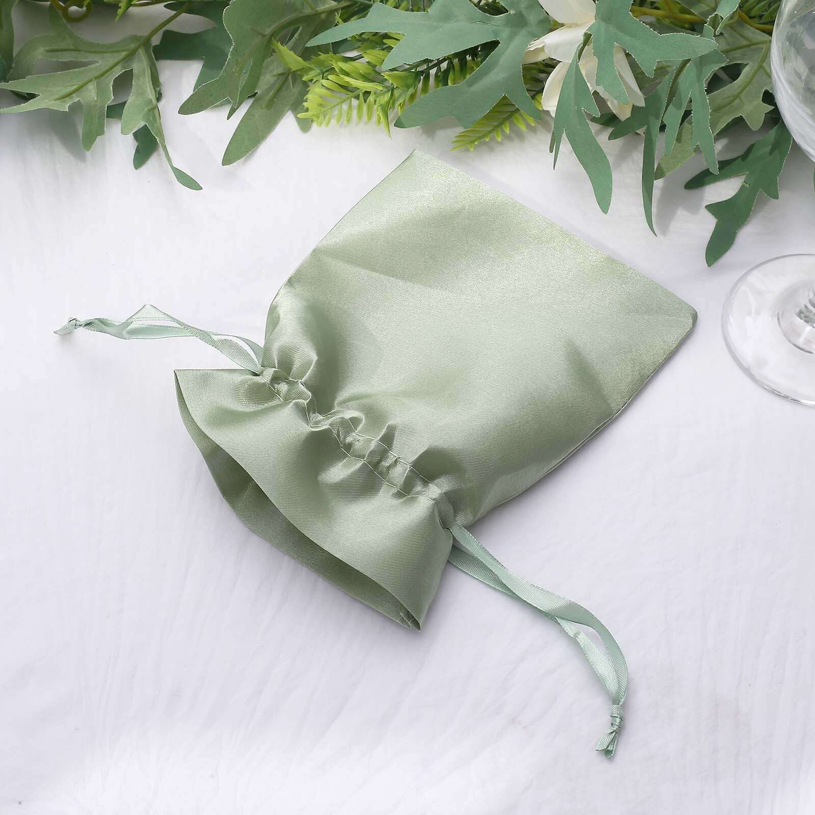 12 Pack 4x6 Sage Green Satin Drawstring Wedding Party Favor Gift Bags