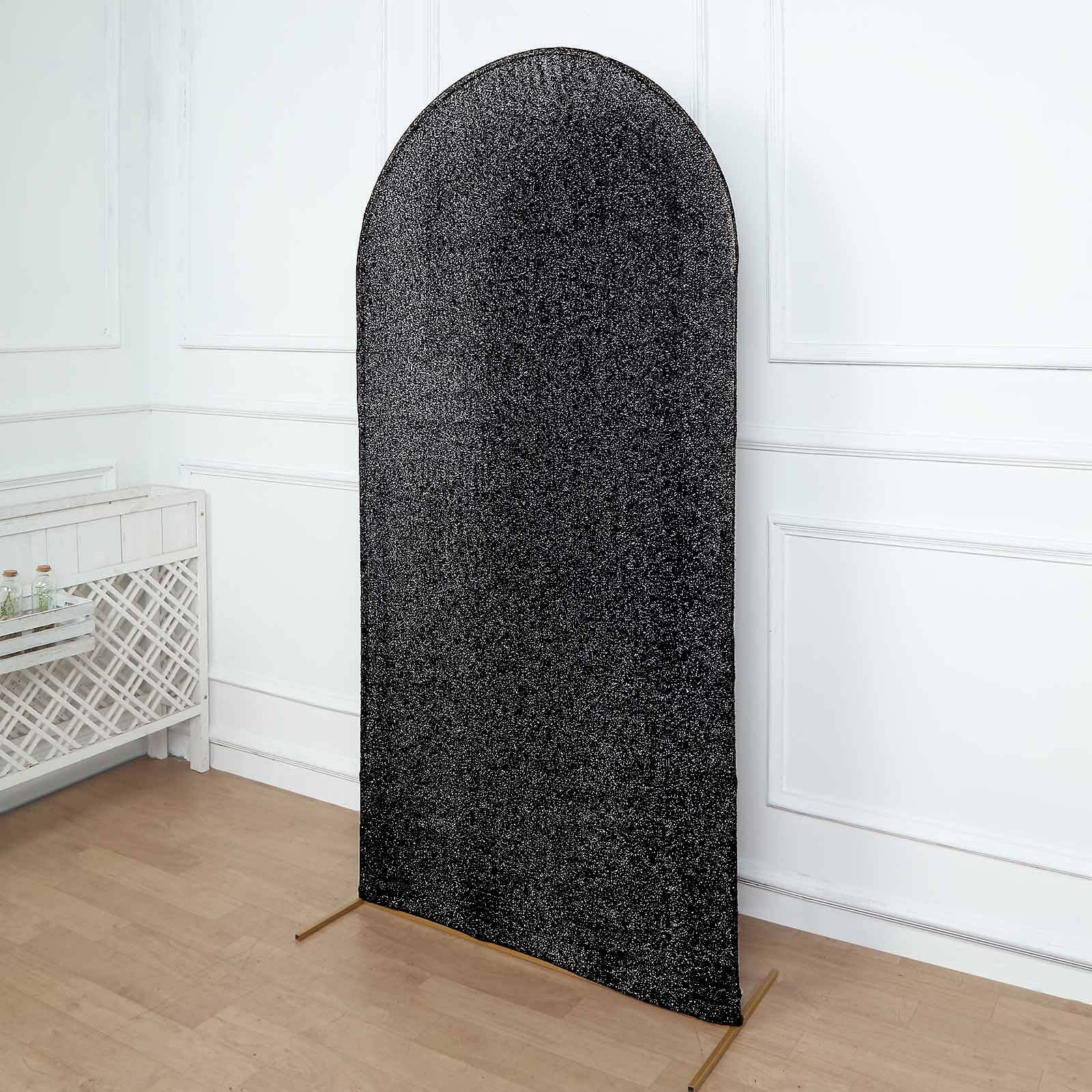 7ft Black Shimmer Tinsel Spandex Chiara Backdrop Stand Cover For Fitted Round Top Wedding Arch