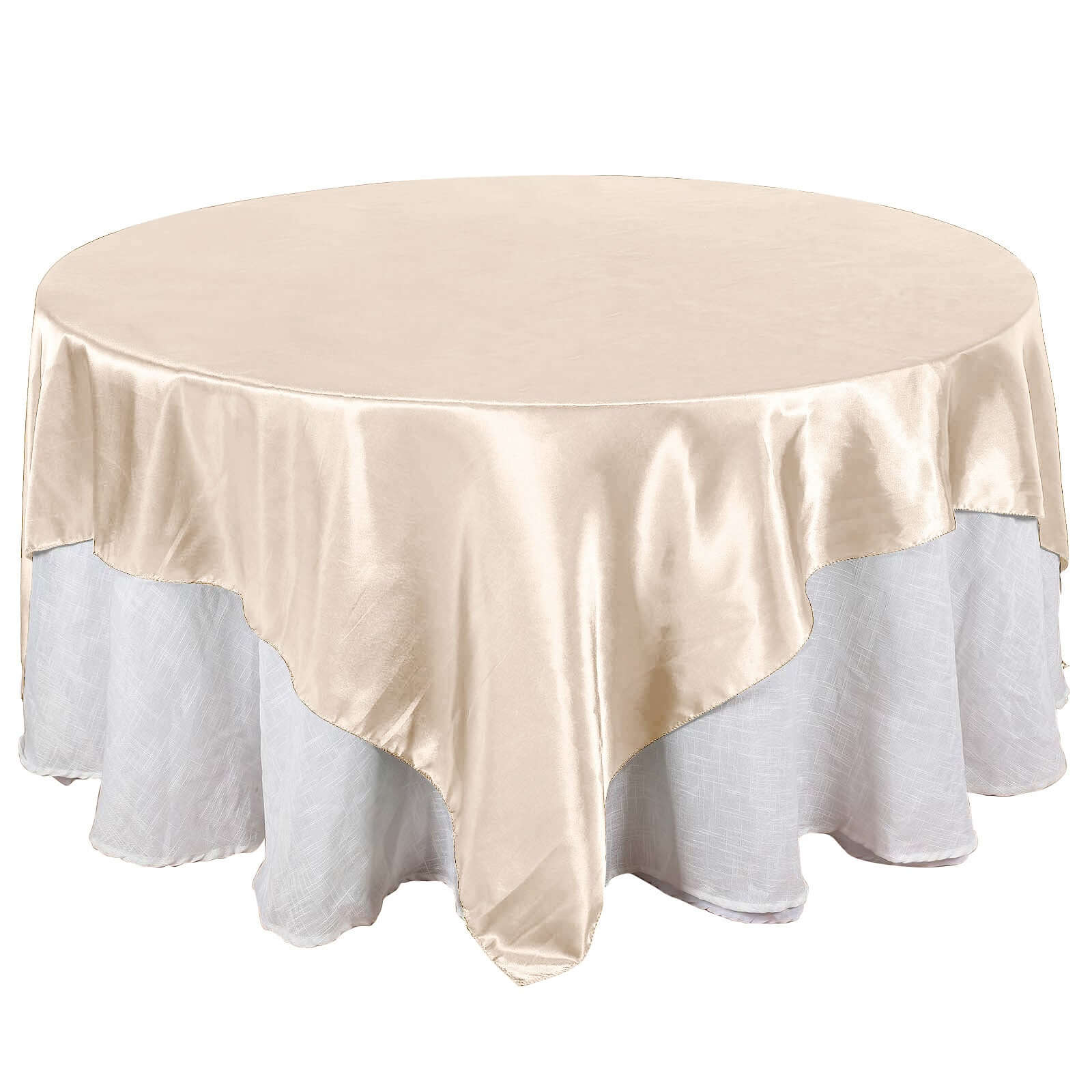 Satin 90x90 Table Overlay Square Tablecloth Beige - Smooth Finish Table Topper