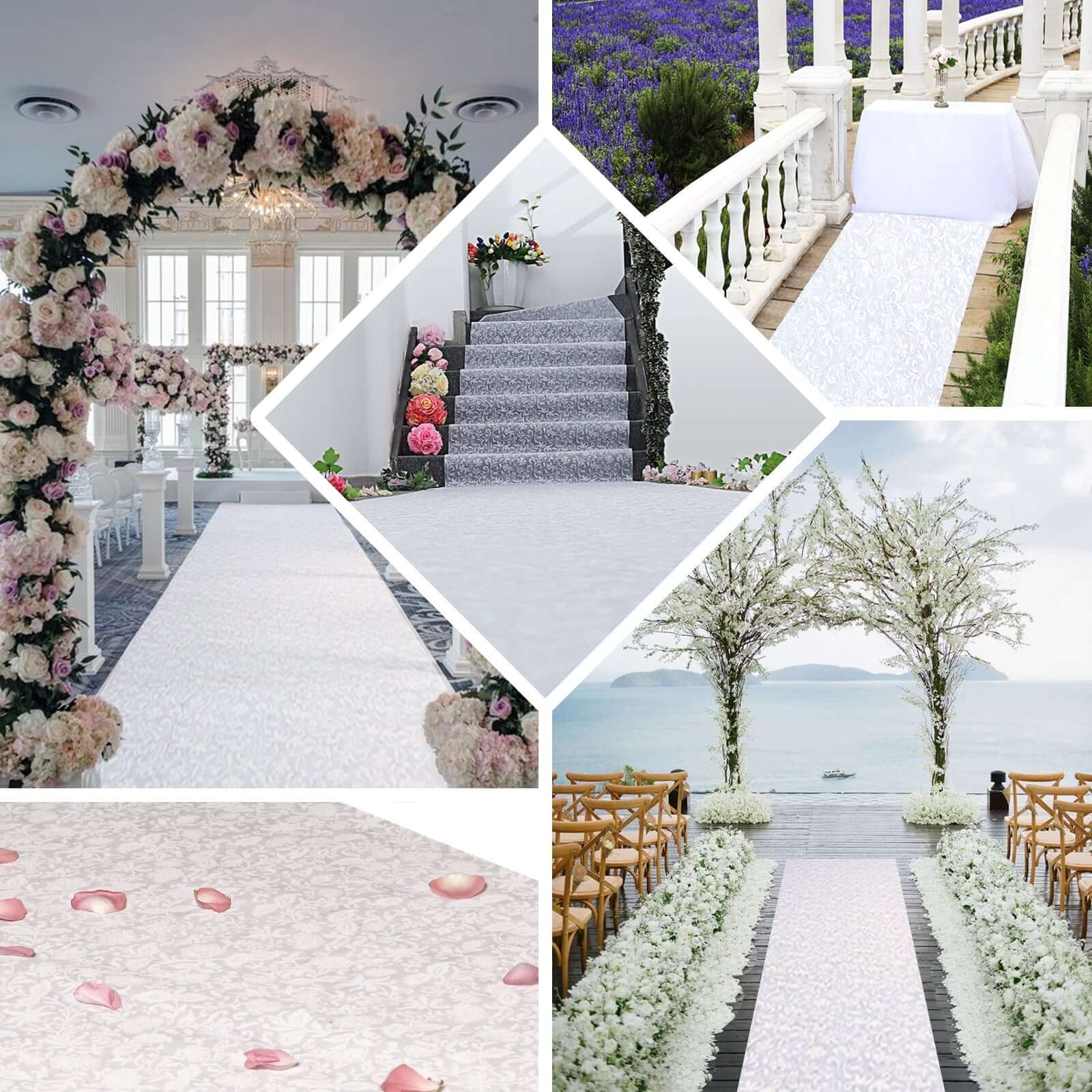 36x50ft White Floral Lace Aisle Runner