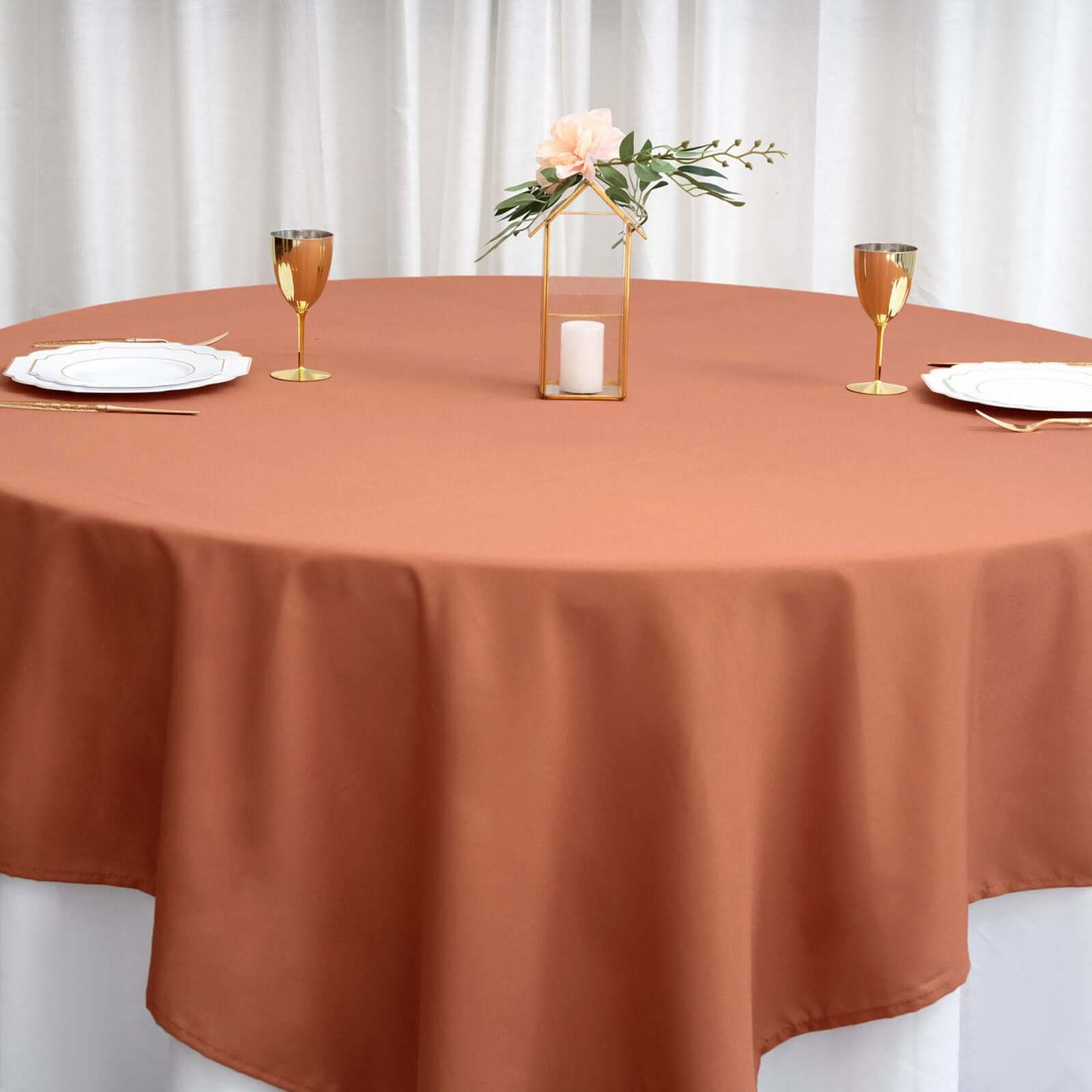 Polyester 90x90 Table Overlay Square Tablecloth Terracotta (Rust) - Wrinkle-Resistant & Durable Table Cover