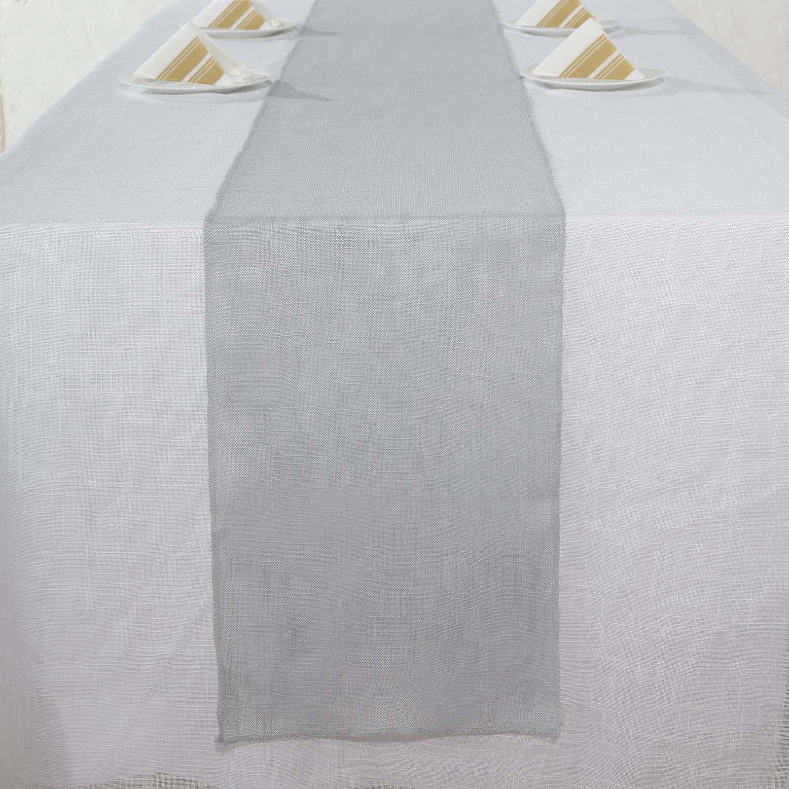 Faux Linen 12x108 Table Runner Silver - Slubby Textured & Wrinkle Resistant Table Decor
