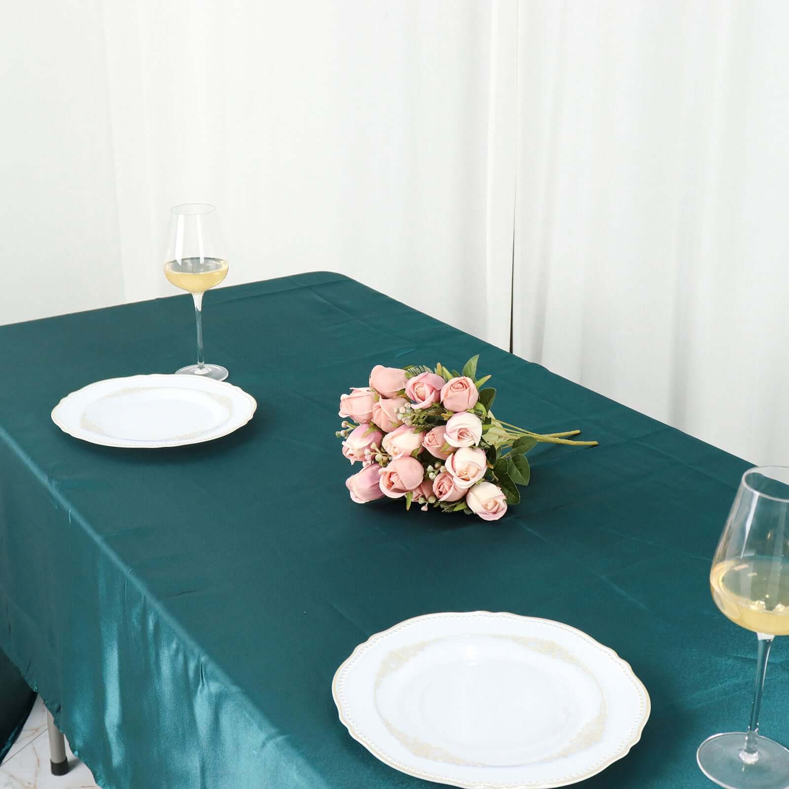 Satin Rectangular 60x126 Tablecloth Peacock Teal - Smooth and Lustrous Table Cover