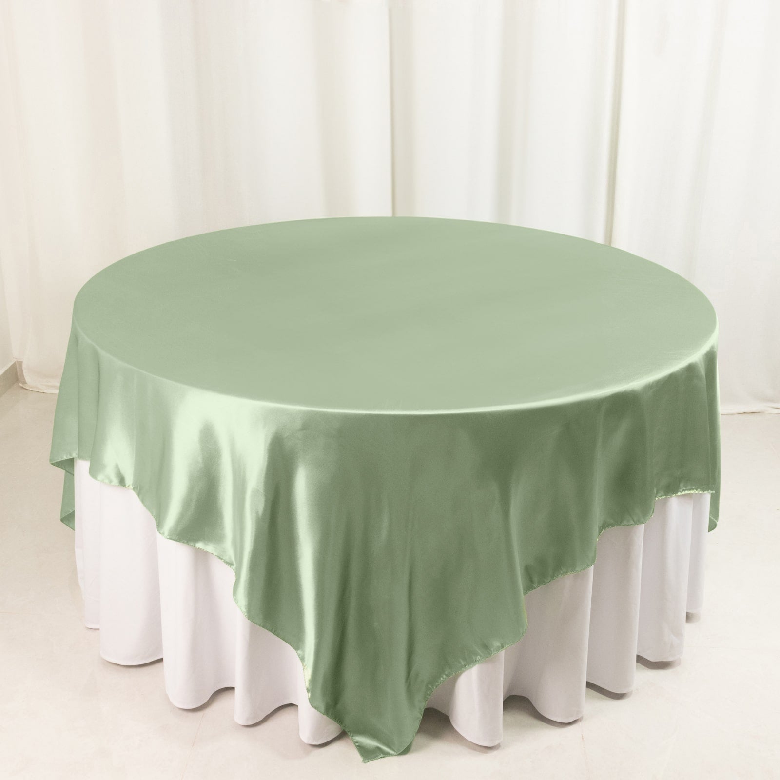 Satin 90x90 Table Overlay Square Tablecloth Sage Green - Smooth Finish Table Topper