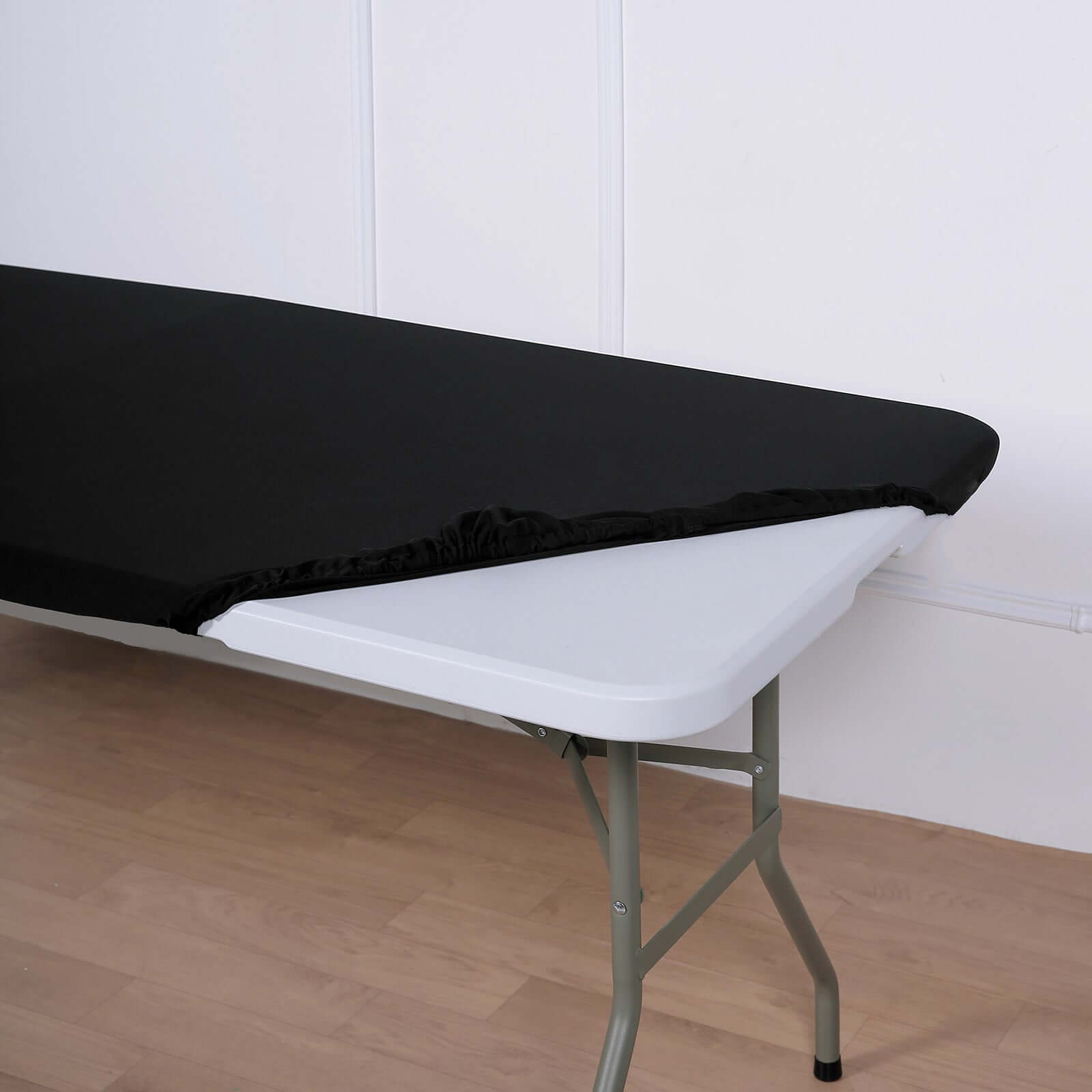 Stretch Spandex 72x30 Rectangle Tablecloth Top Cover Black - Durable Fitted Table Topper Cap
