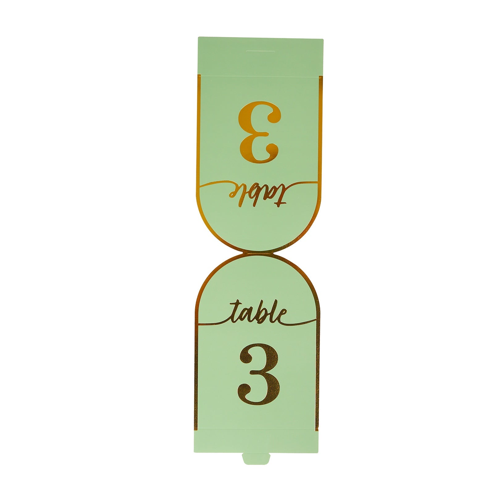 25-Pack Paper Wedding Table Numbers 1-25 Sage Green Arch Cutout Design - Sleek & Modern Free Standing Double Sided Table Tent Cards with Metallic Gold Foil Numbers 7