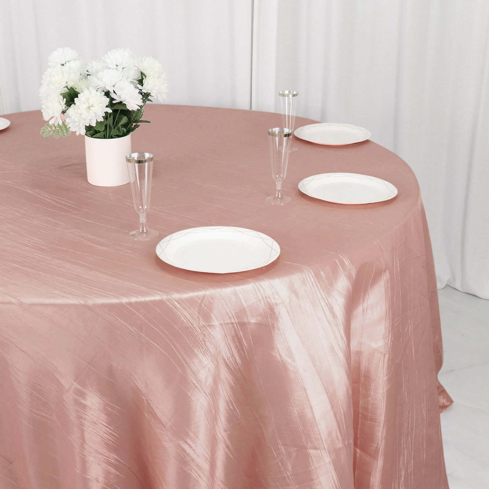 Taffeta 132 Round Tablecloth Dusty Rose - Seamless Accordion Crinkle Table Cover