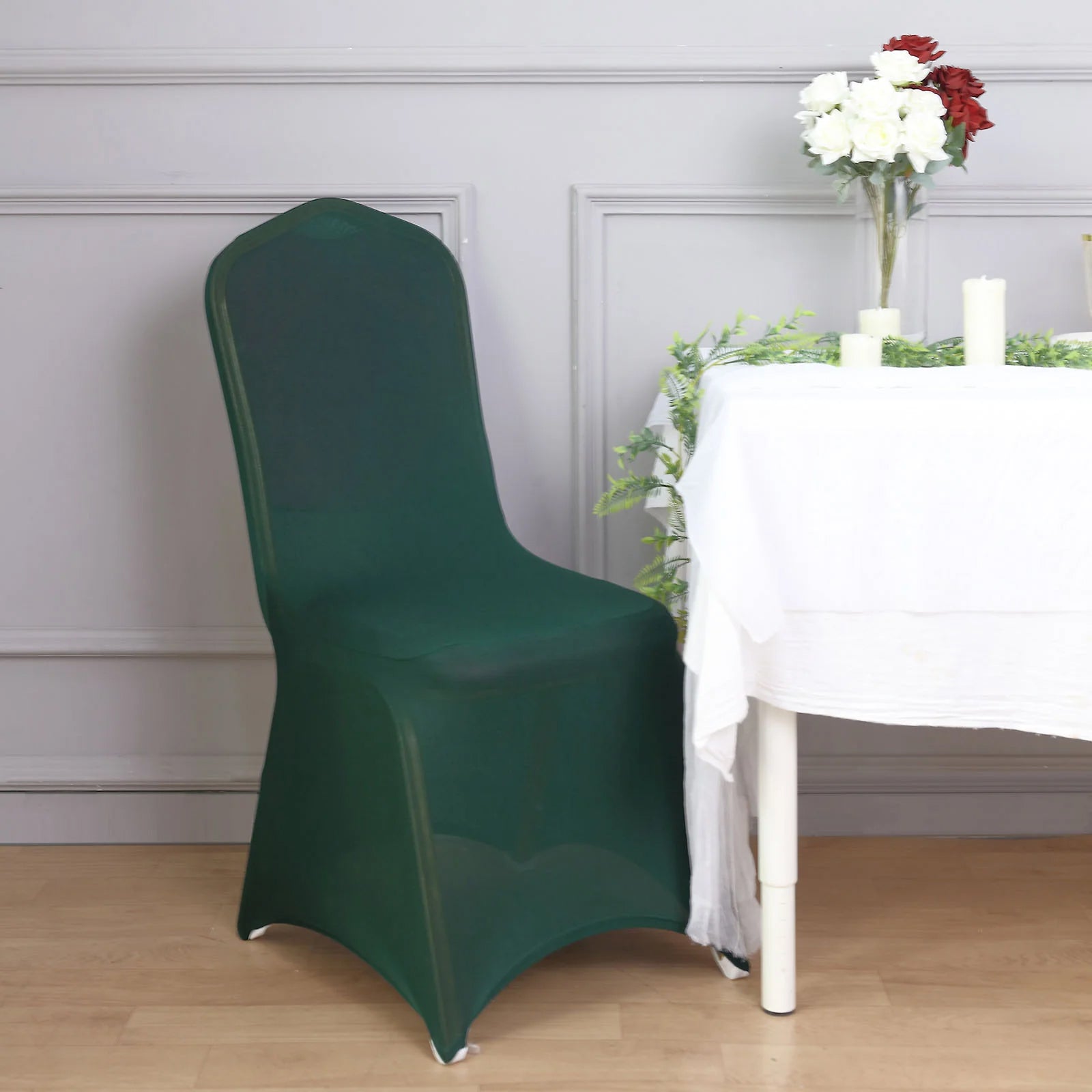 10 Pack Spandex Chair Covers for Banquet Chairs Hunter Emerald Green - Durable Reusable Stretch Slip-On Covers