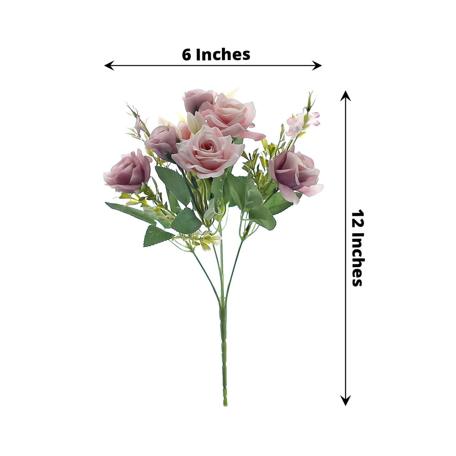 4 Bushes 12 Dusty Rose Real Touch Artificial Silk Rose Flower Bouquet, Faux Bridal Flowers