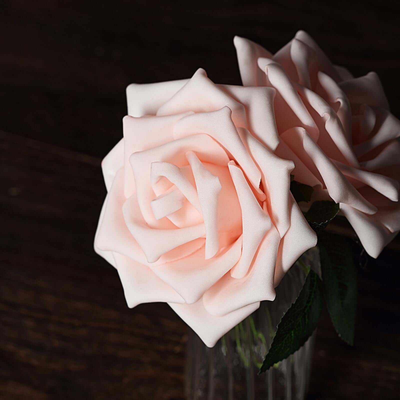 24 Roses 5 Blush Artificial Foam Flowers With Stem Wire and Leaves