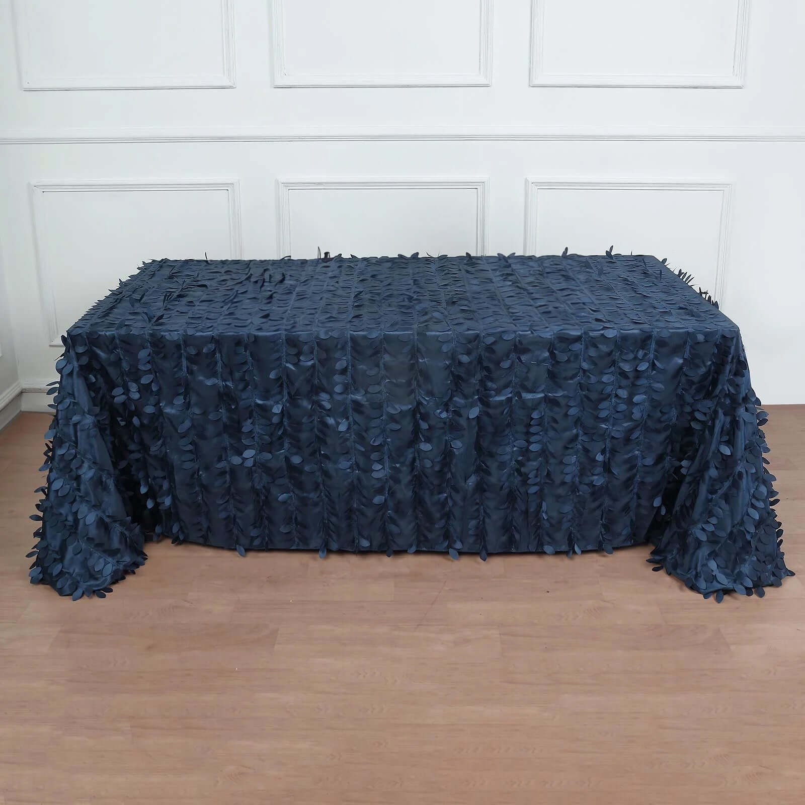 Taffeta 90x132 Rectangle Tablecloth Navy Blue | 3D Leaf Petal Design Seamless Table Cover