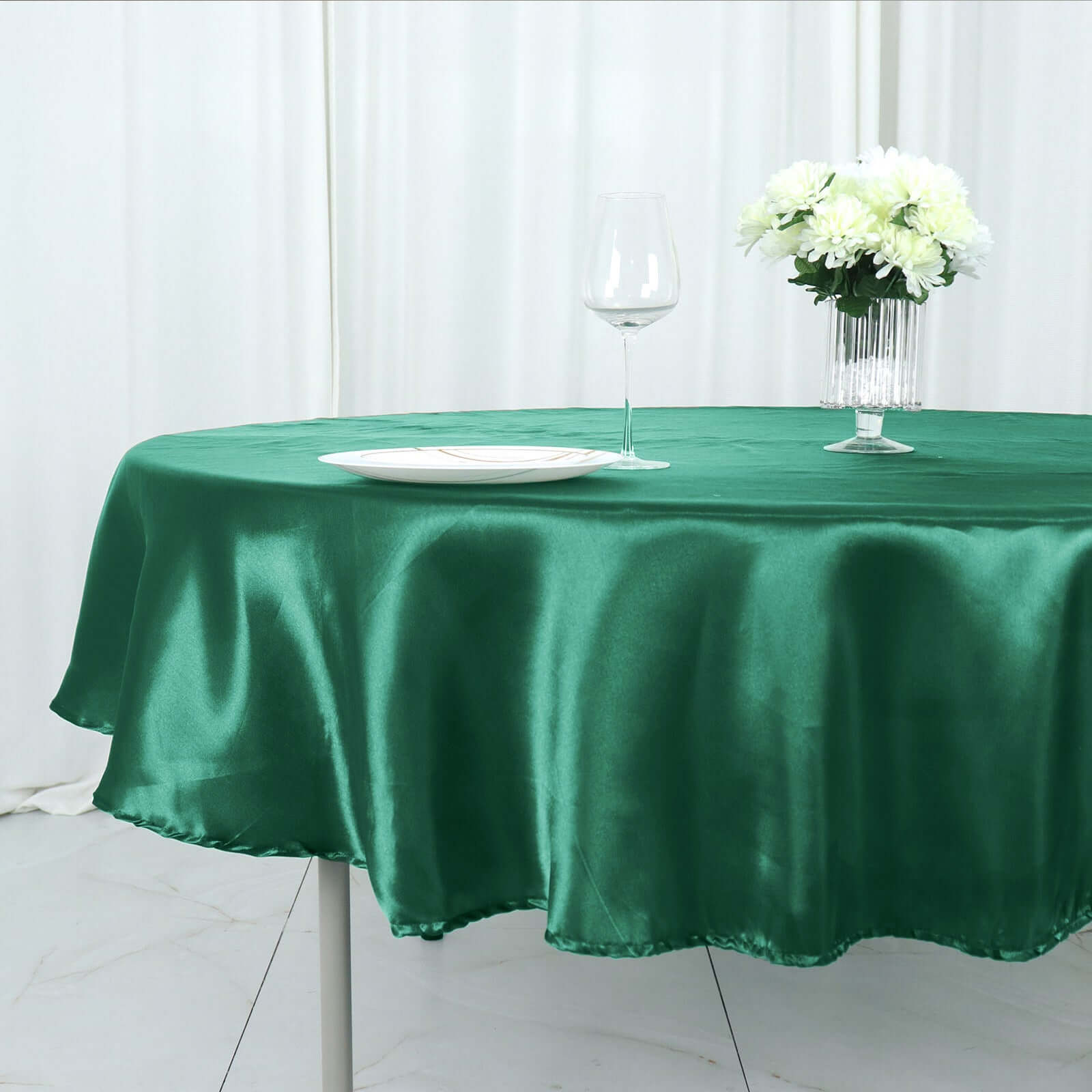 Satin 90 Round Tablecloth Hunter Emerald Green - Smooth and Lustrous Table Cover