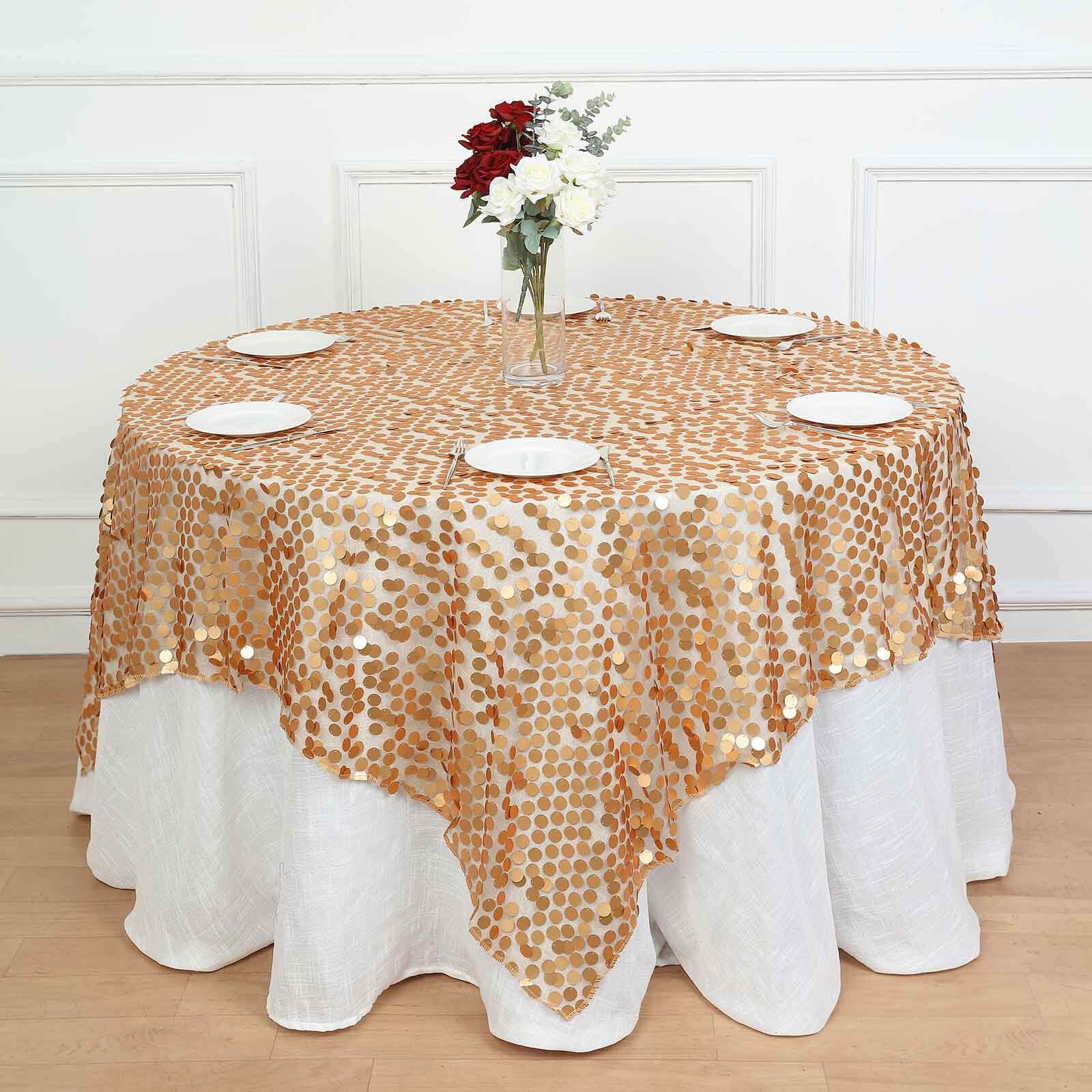 Sequin 72x72 Table Overlay Square Tablecloth Matte Champagne - Big Payette Table Cover