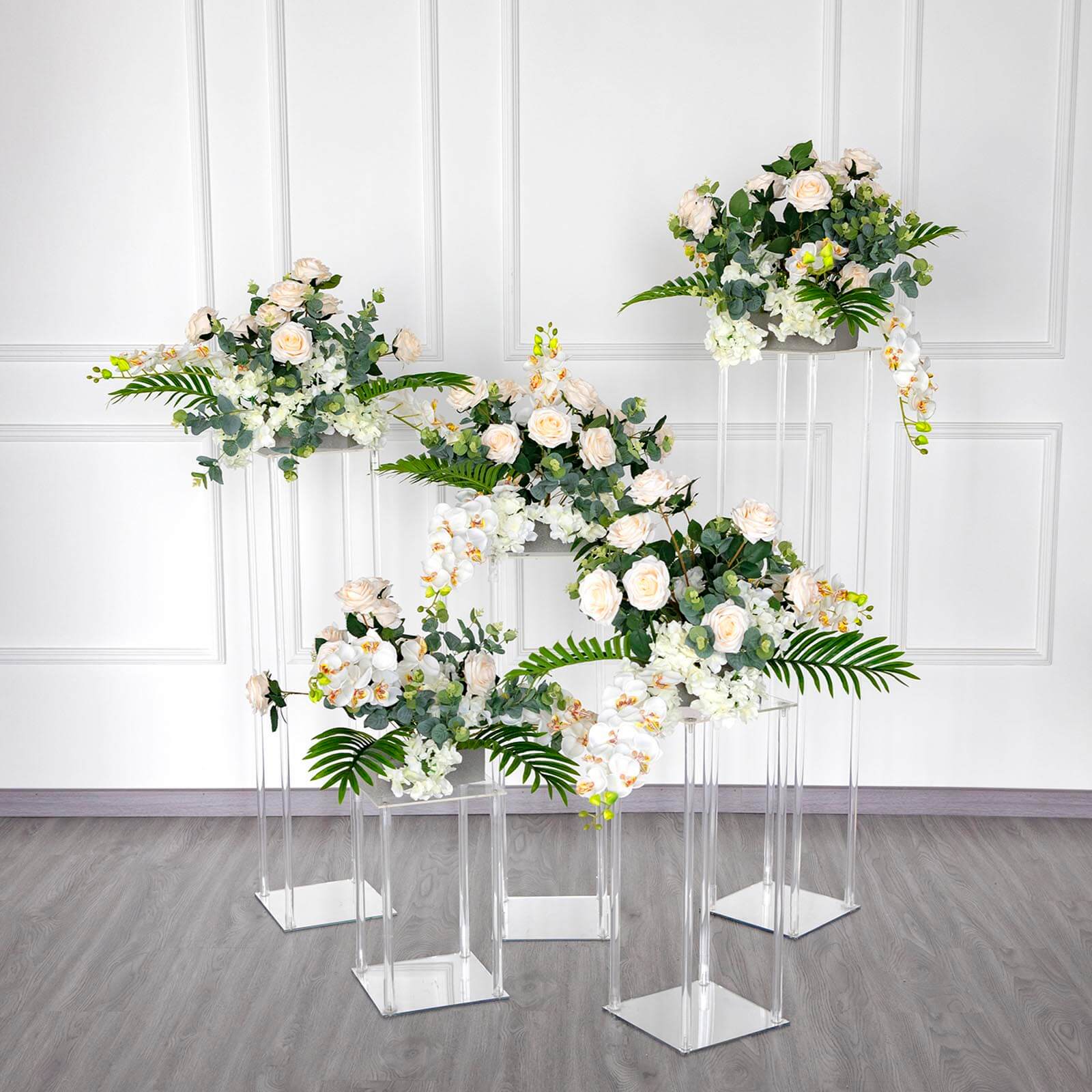 Acrylic Flower Vase Pillar Stand with Square Mirror Base Clear - Versatile Wedding Table Centerpiece 24