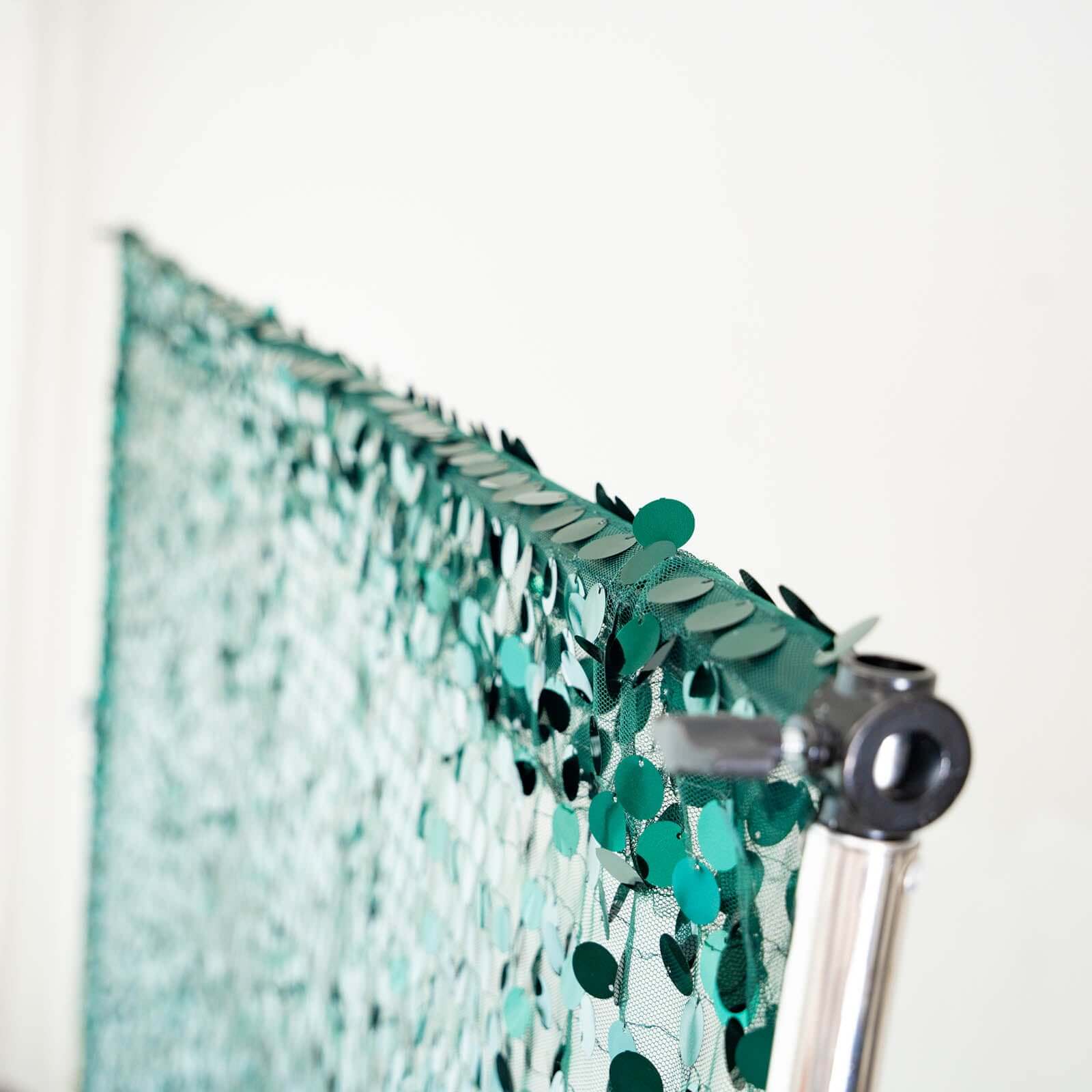 8ftx8ft Hunter Emerald Green Big Payette Sequin Event Curtain Drapes, Backdrop Event Panel