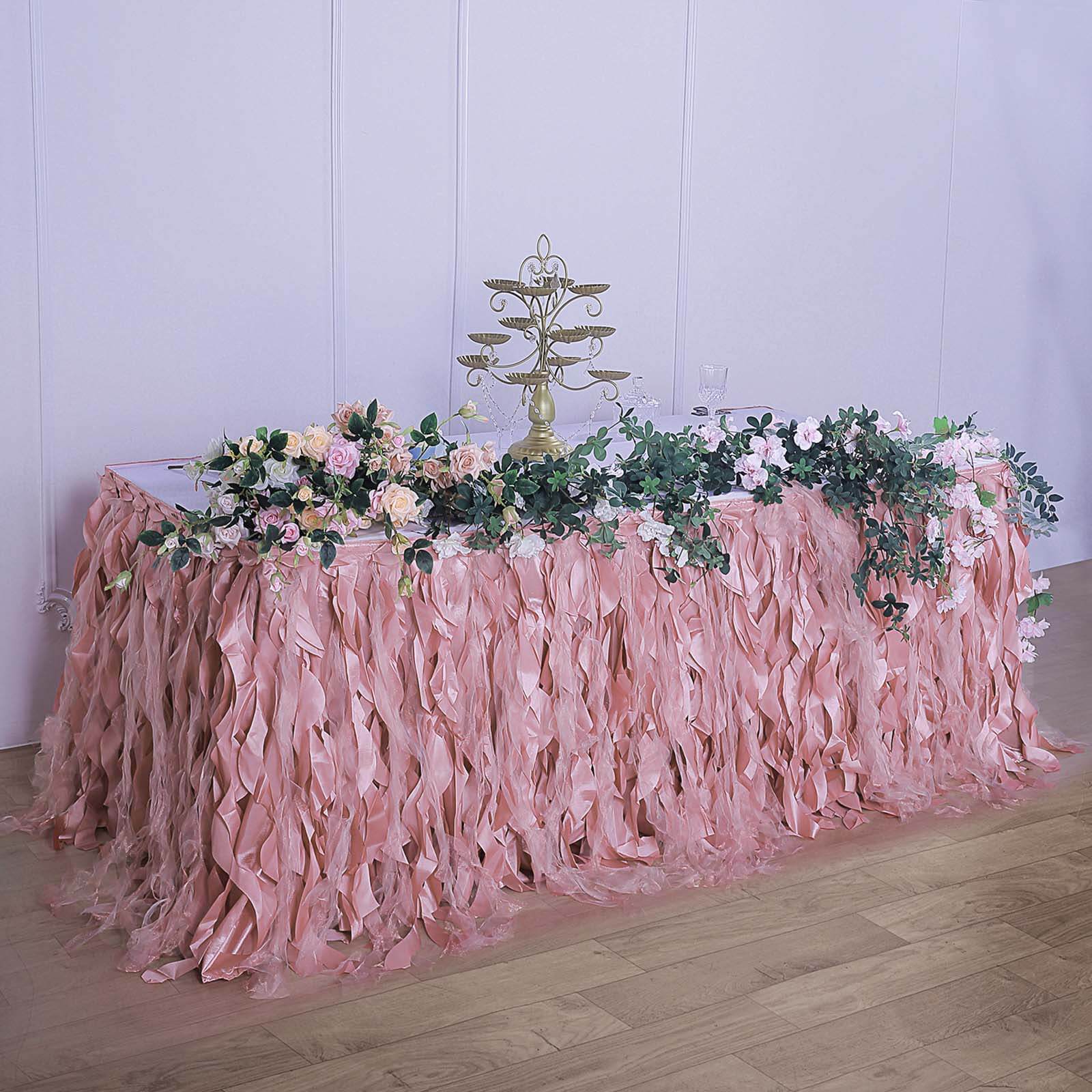 Taffeta 14ft Table Skirt Dusty Rose - Cascading Curly Willow Style Table Cover