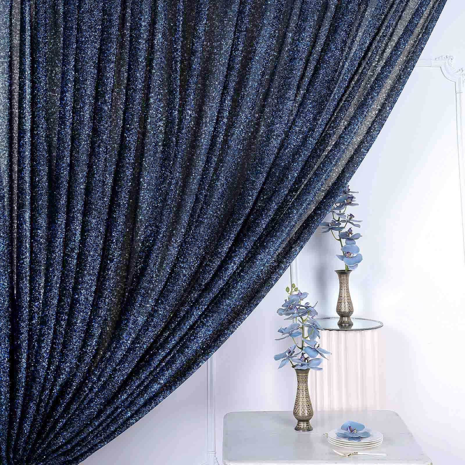 20ftx10ft Navy Blue Metallic Shimmer Tinsel Event Curtain Drapes, Backdrop Event Panel