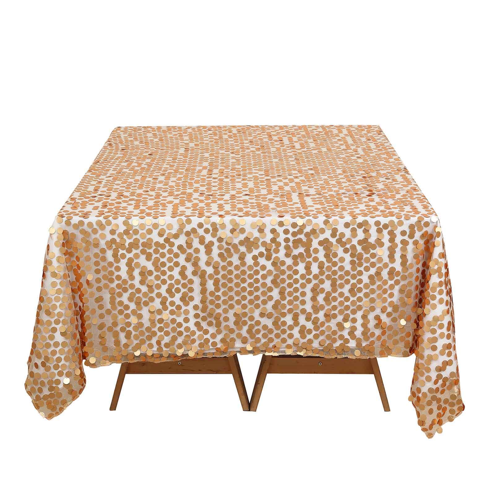 Sequin 72x72 Table Overlay Square Tablecloth Matte Champagne - Big Payette Table Cover