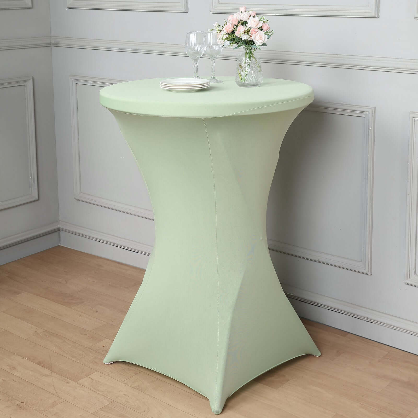 Spandex 24-32 Round Cocktail Table Cover Sage Green - Easy to Maintain Stretch Fitted Highboy Tablecloth