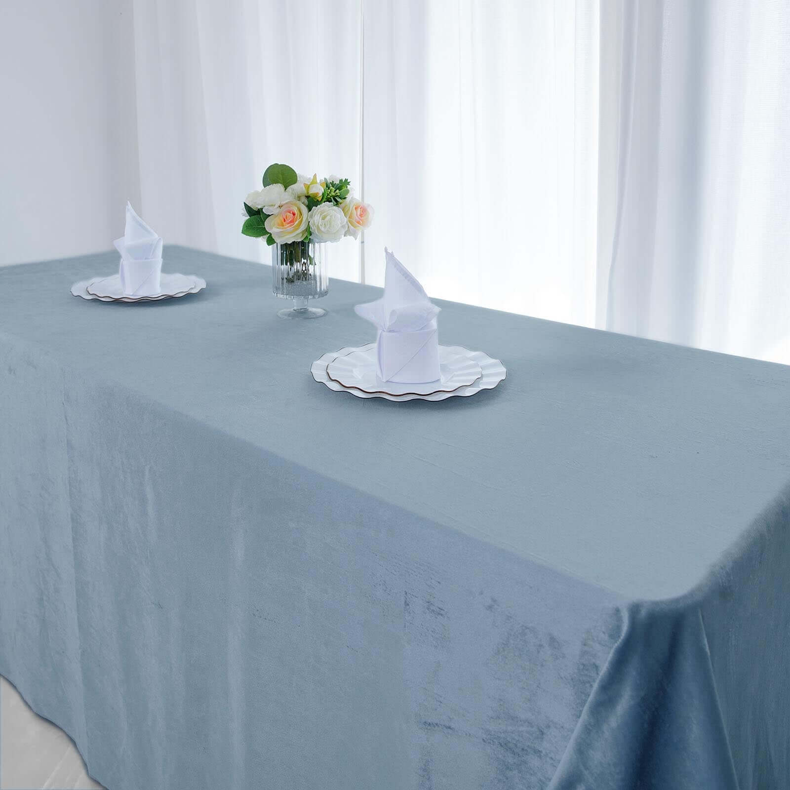 Premium Velvet 90x156 Rectangle Tablecloth Dusty Blue - Reusable Soft & Seamless Table Cover