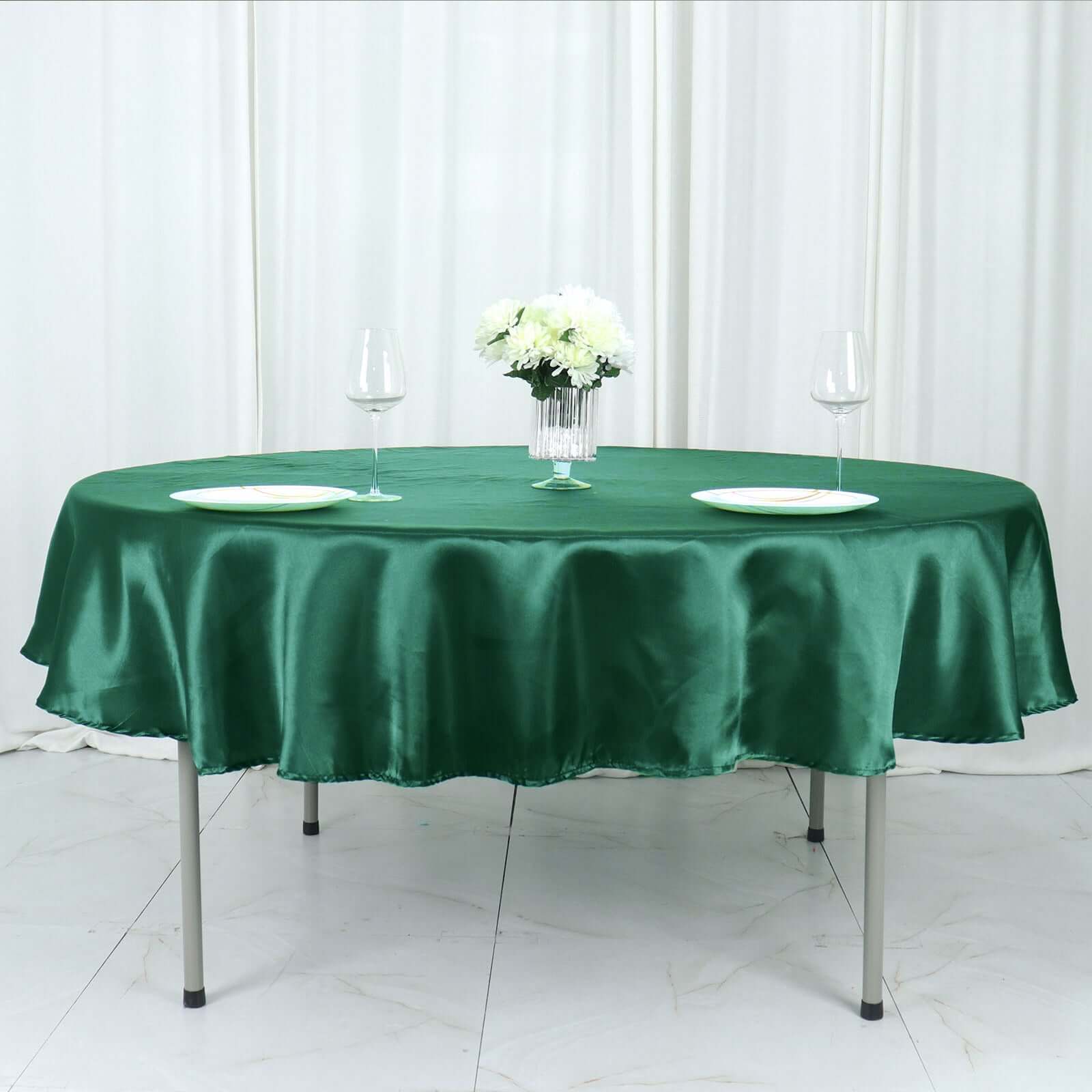 Satin 90 Round Tablecloth Hunter Emerald Green - Smooth and Lustrous Table Cover