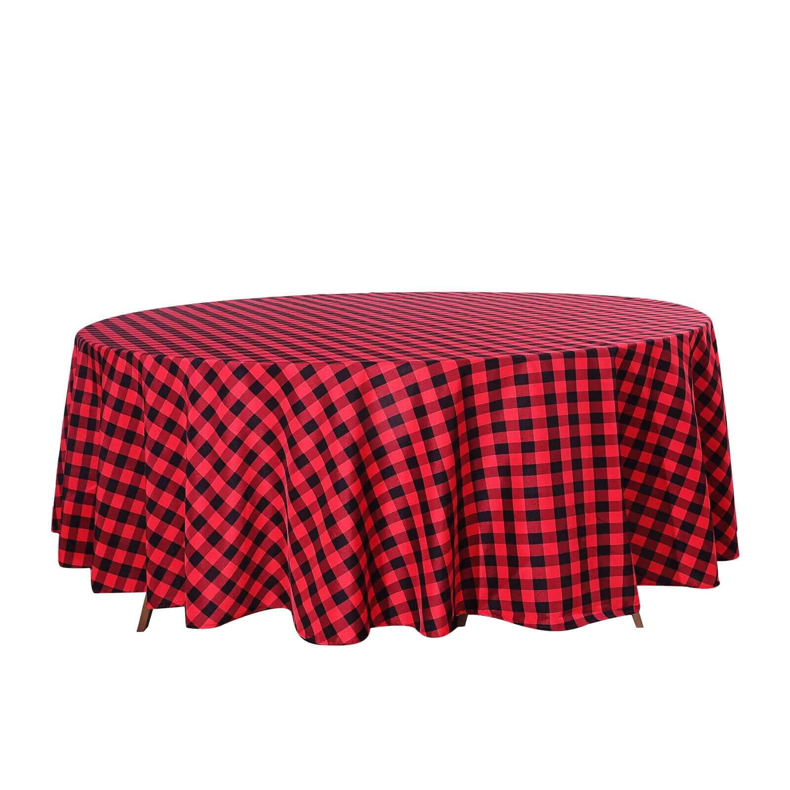 108 Black Red Buffalo Plaid Round Tablecloth, Checkered Gingham Polyester Tablecloth