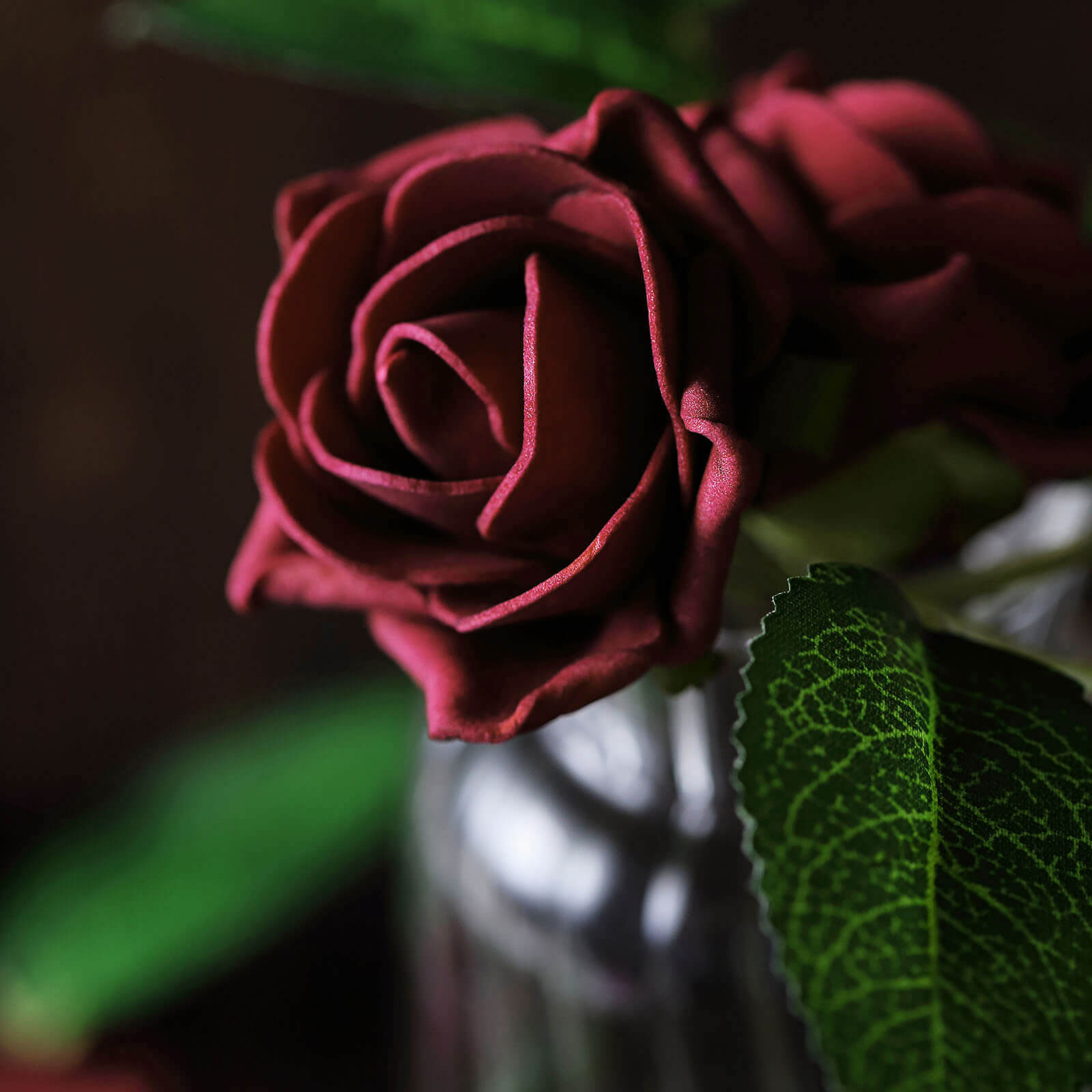 24 Roses 2 Burgundy Artificial Foam Flowers With Stem Wire and Leaves