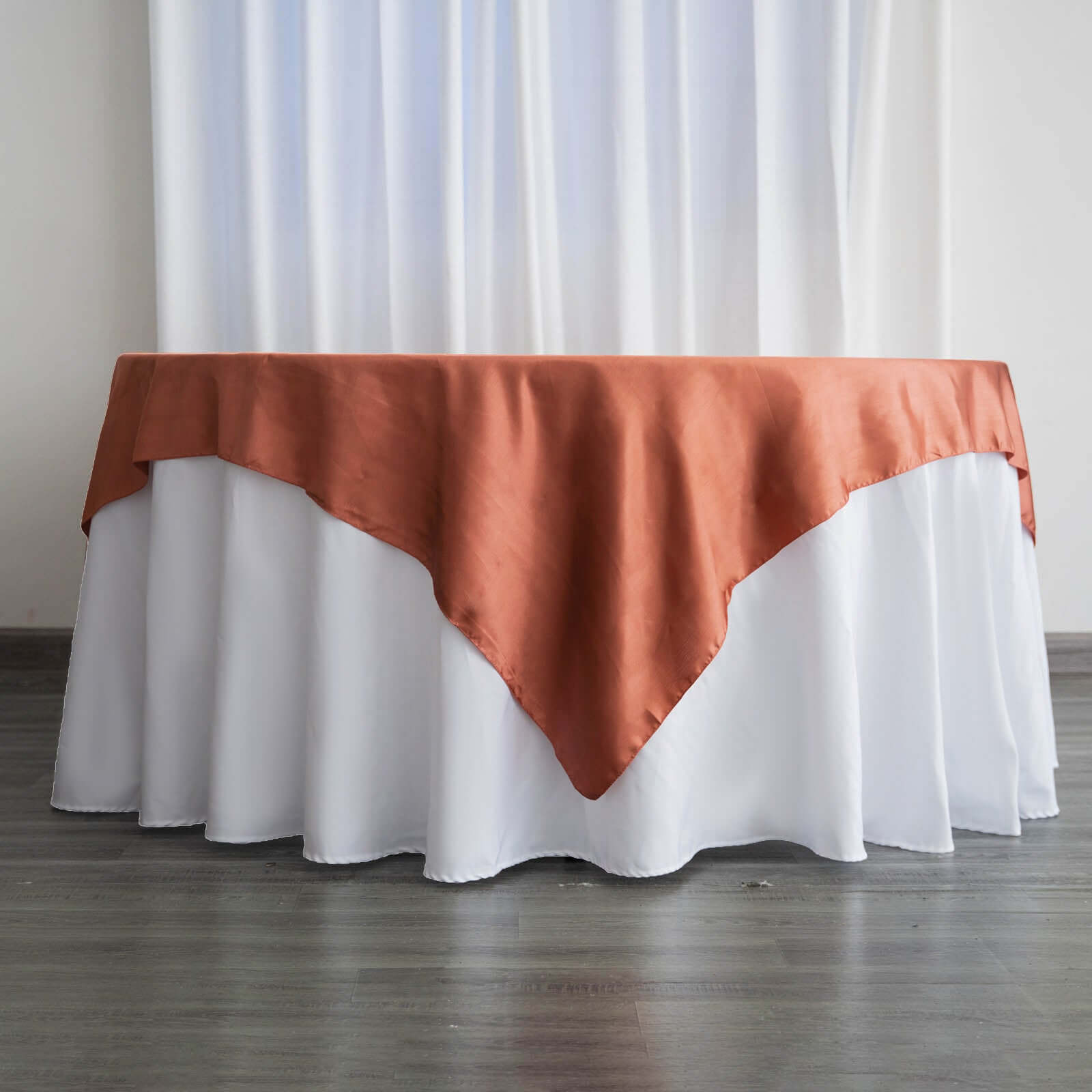 Satin 72x72 Table Overlay Square Tablecloth Terracotta (Rust) - Smooth Finish Table Cover