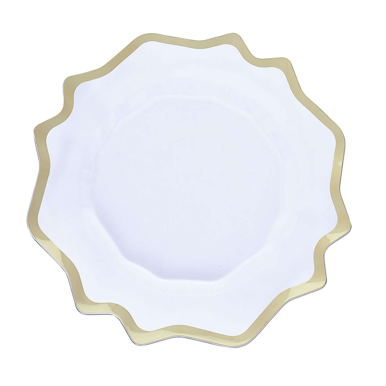 6-Pack Acrylic Plastic Round Charger Plates 13 in Clear with Gold Scalloped Edge, Exquisite Dinner Serving Plates