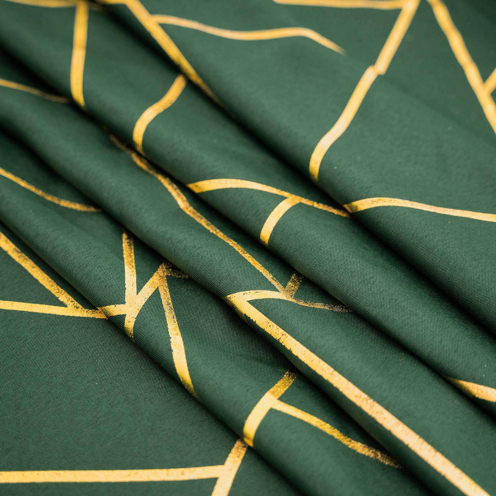 Polyester 90x156 Rectangle Tablecloth Hunter Emerald Green Seamless with Gold Foil Geometric Pattern - Wrinkle-Resistant Seamless Table Cover for Sophisticated Events