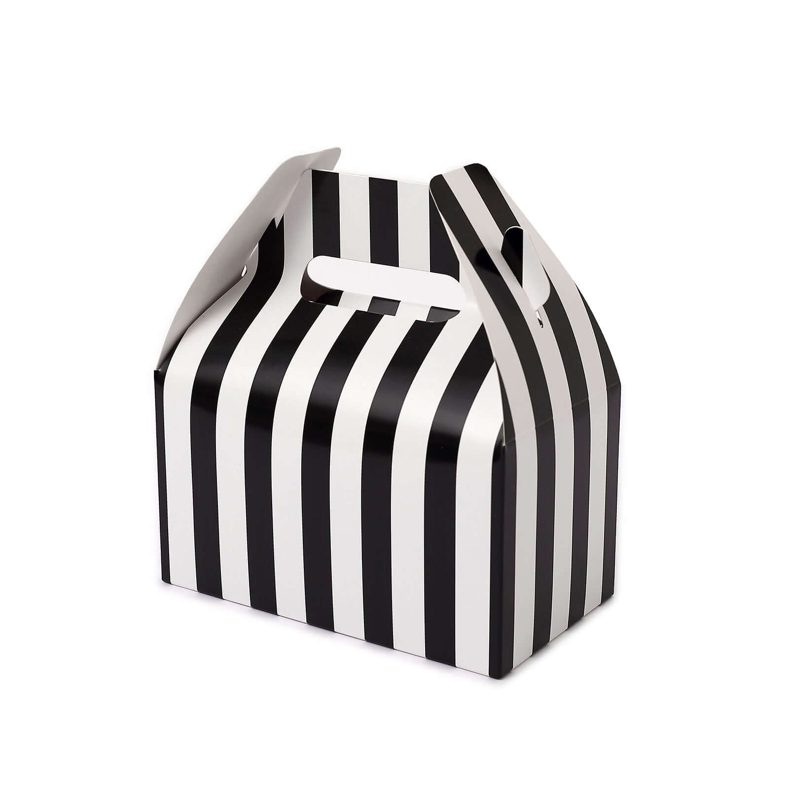 25 Pack White Black Striped Candy Gift Tote Gable Boxes, Party Favor Treat Bags - 6x3.5x7