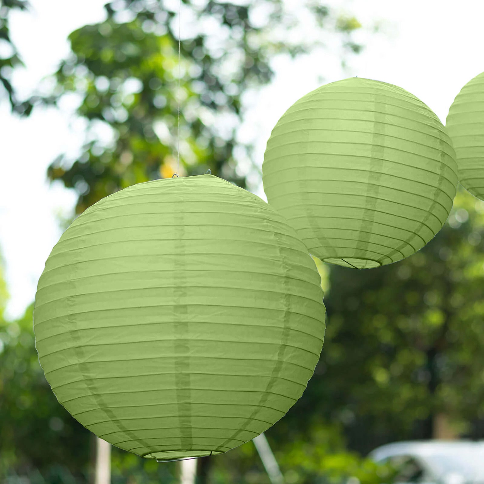 Set of 8 Sage Green Hanging Paper Lanterns, Decorative Round Chinese Sky Lanterns, Assorted Sizes  - 6,8,10,14