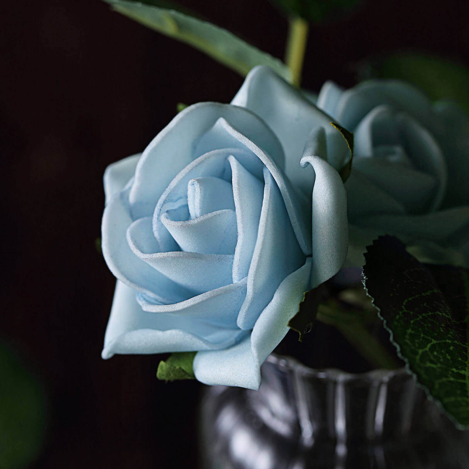 24 Roses 2 Dusty Blue Artificial Foam Flowers With Stem Wire and Leaves